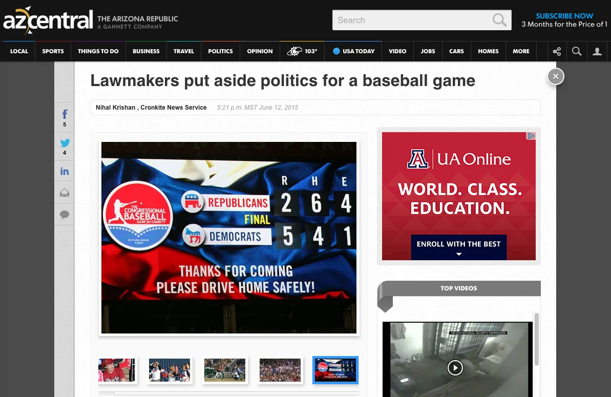    For one night, lawmakers on both sides of the aisle put aside political games for a baseball game   