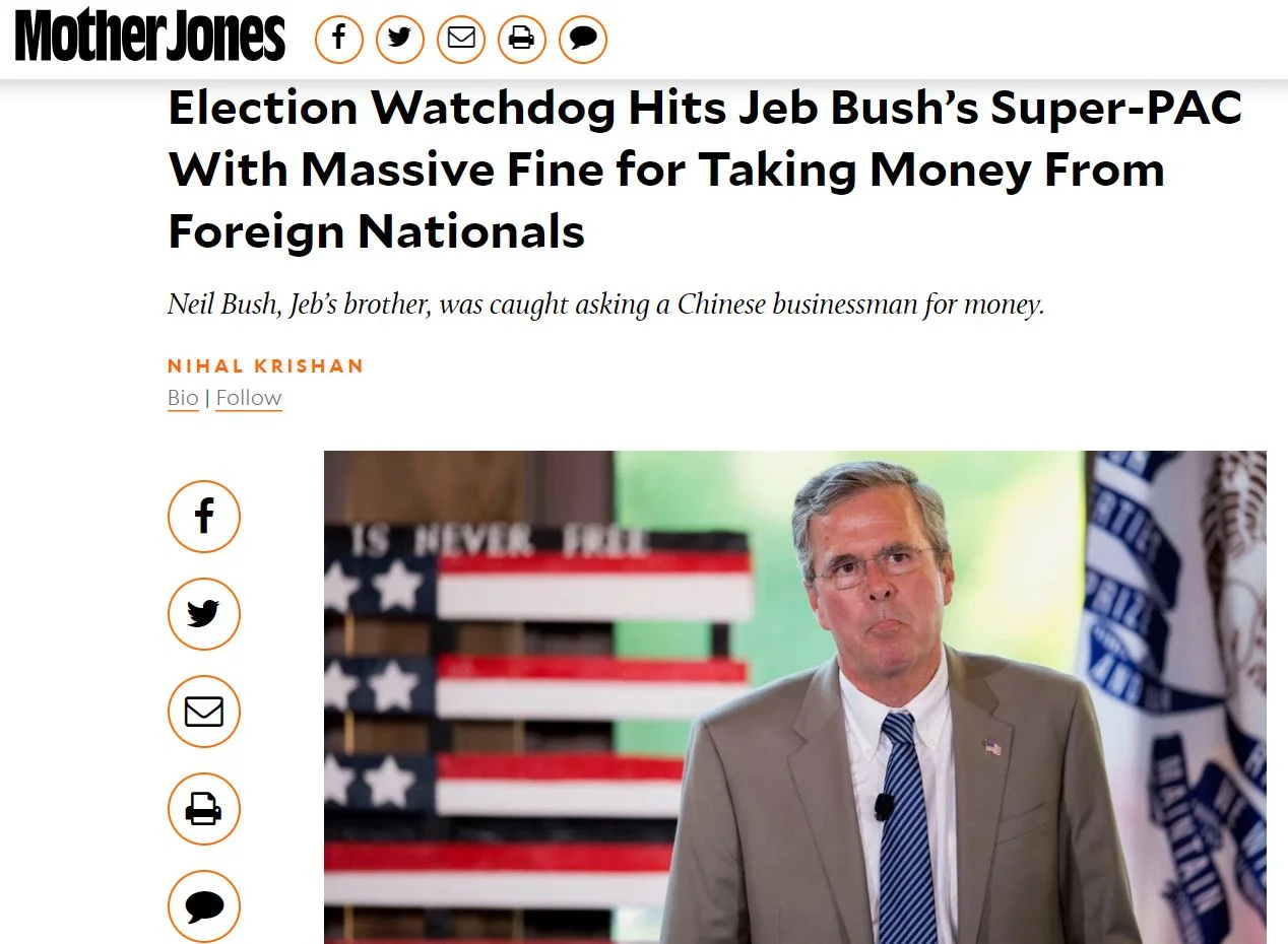   SCOOP:    Election Watchdog Hits Jeb Bush’s Super-PAC With Massive Fine for Taking Money From Foreign Nationals   