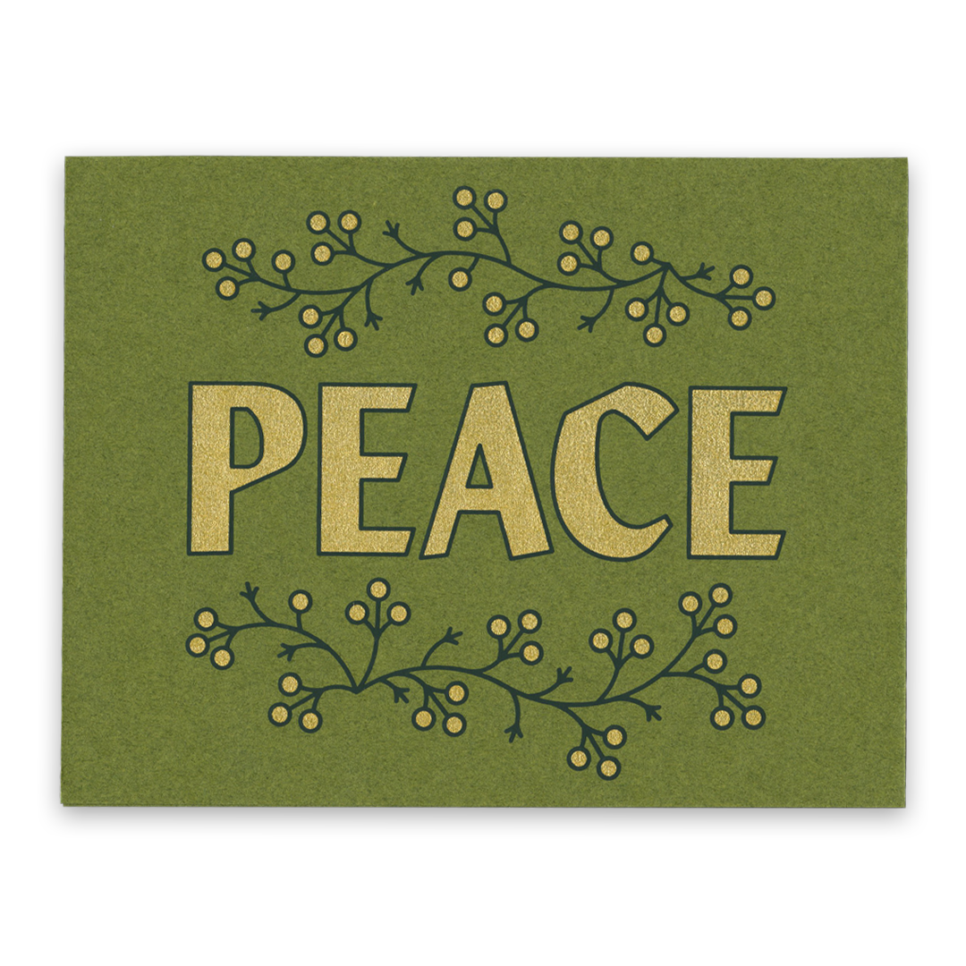 Screen printed gold and dark green ink holiday card, French paper