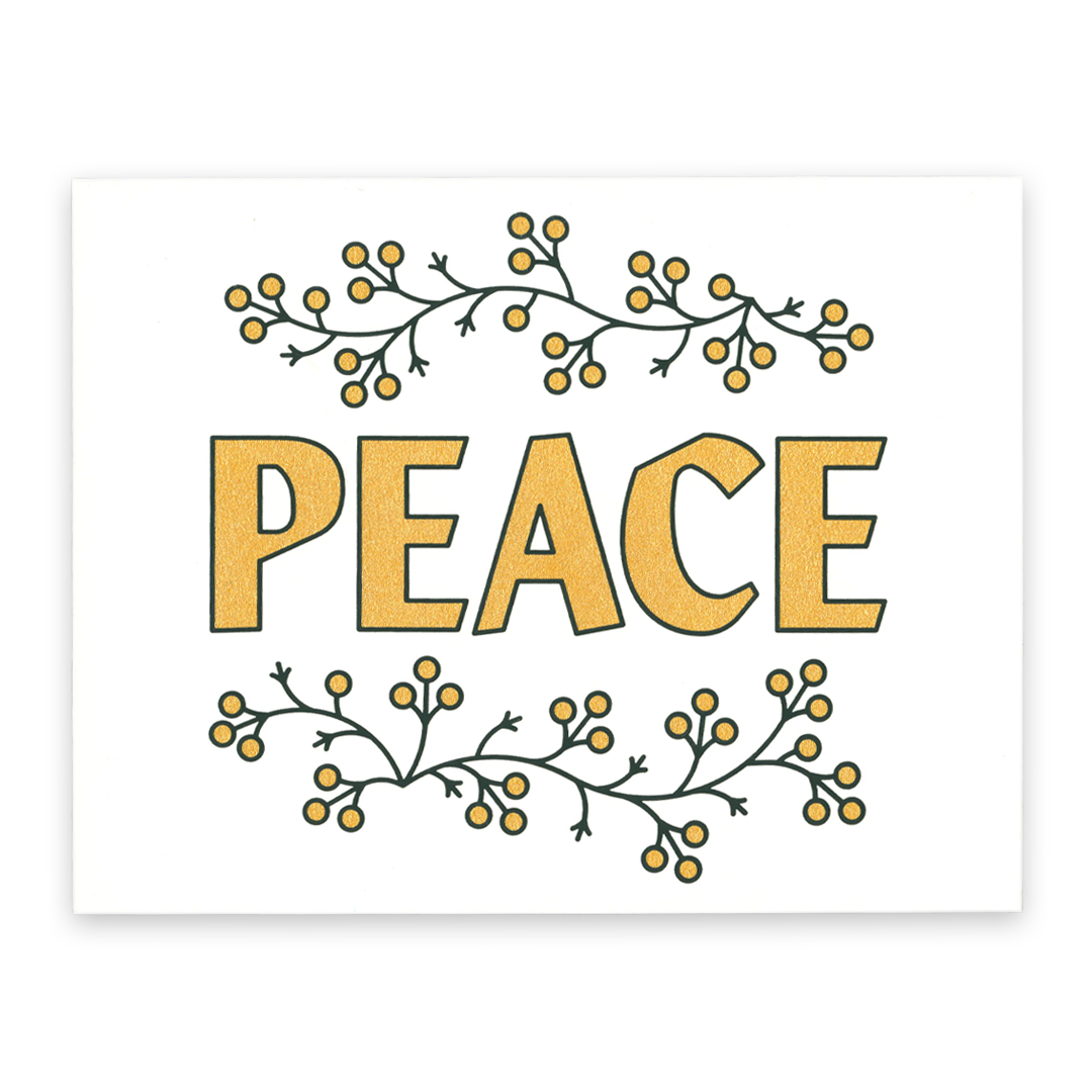 Screen printed gold and dark green ink holiday card, French paper