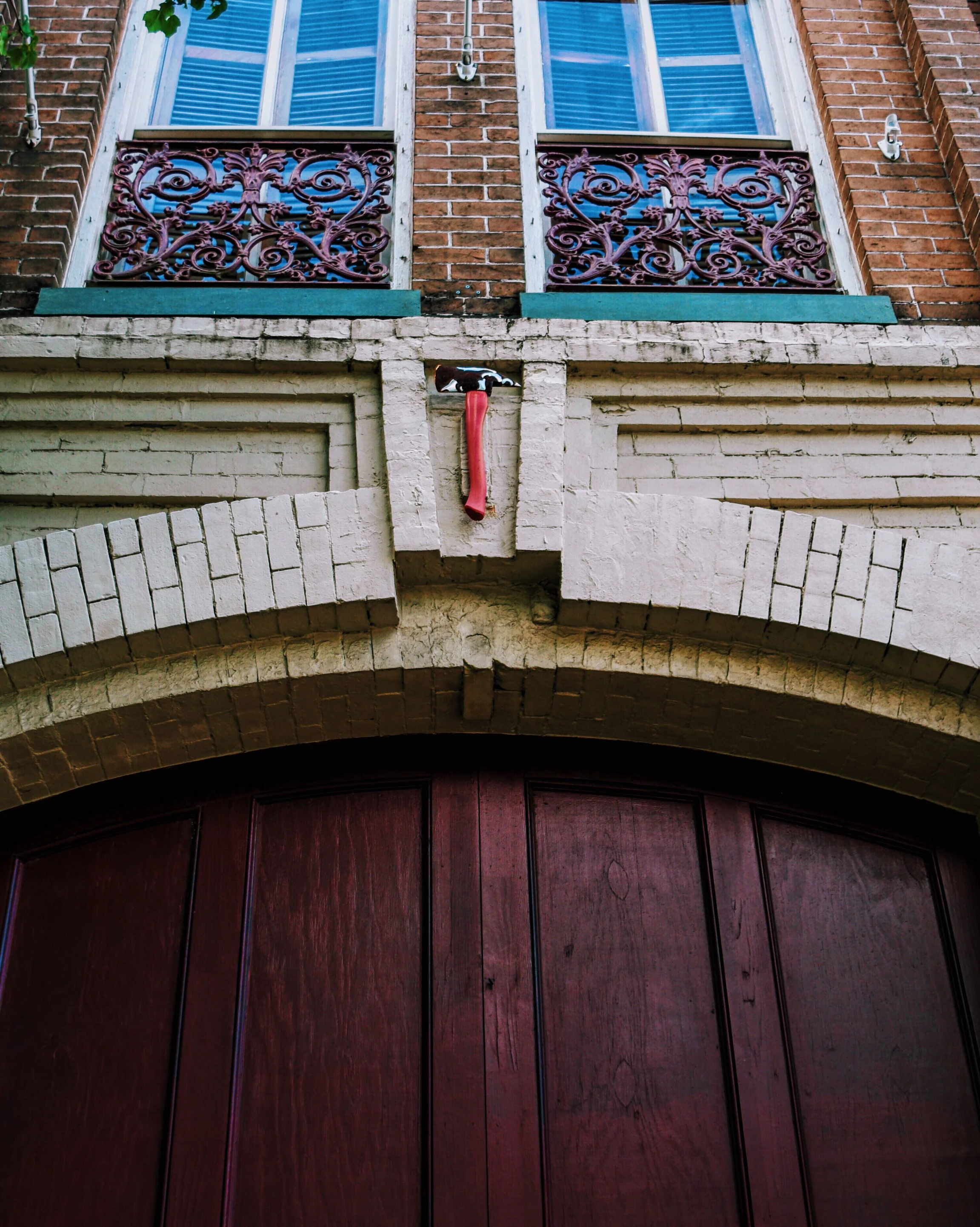 The garage door of the firehouse. Complete with a little fire ax. 