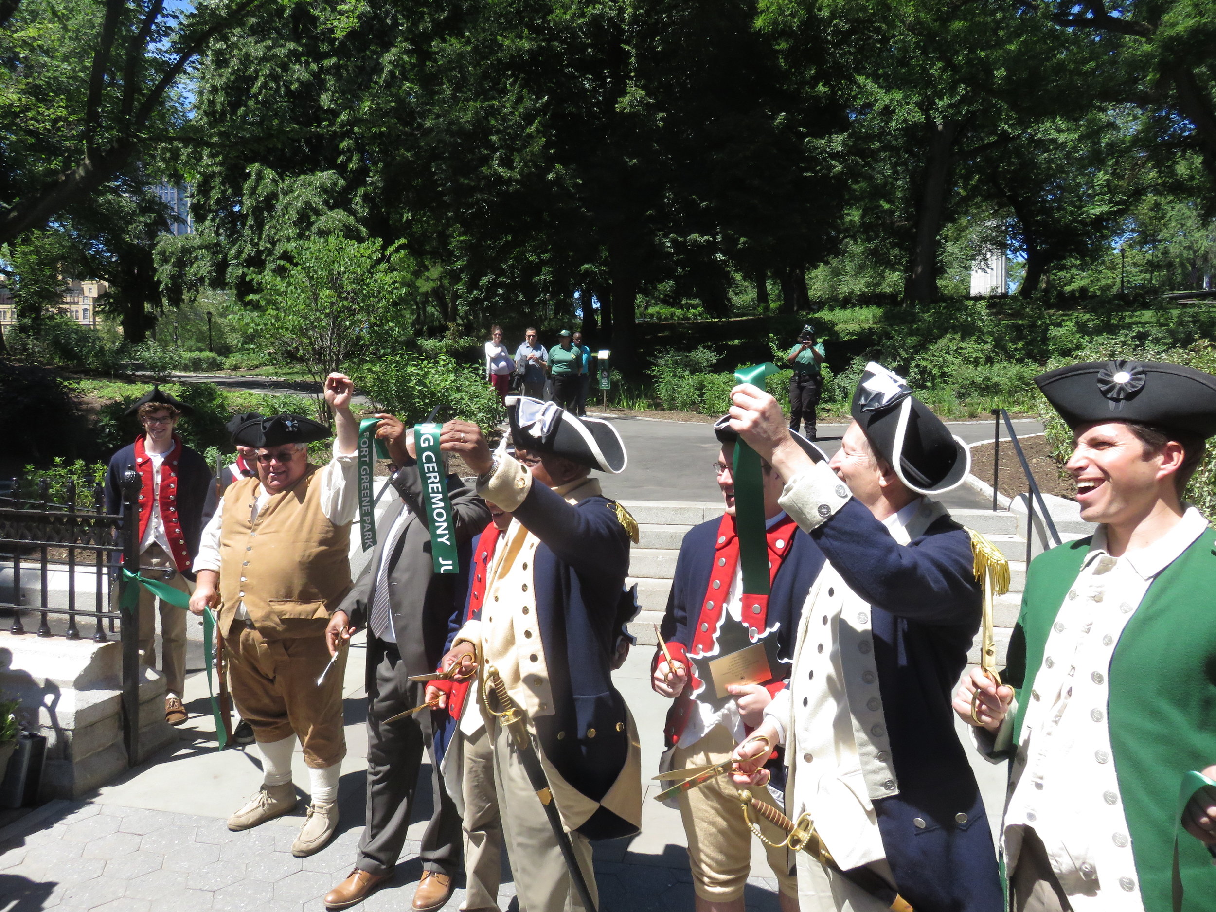 NYC Parks and Fort Greene Park Conservancy representatives cut the ribbon on the new Willoughby Avenue entrance in June 2016.