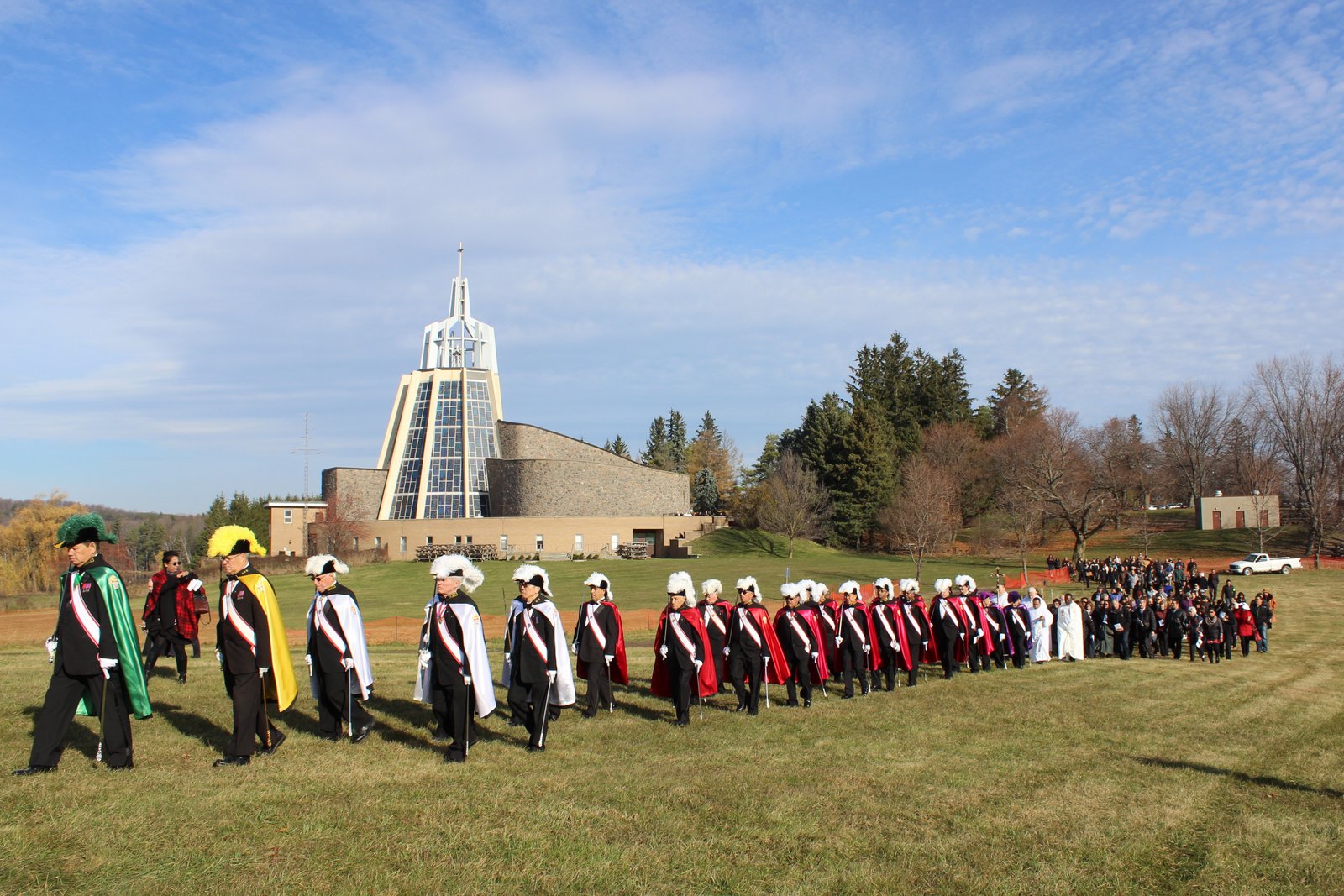 A solemn procession on the grounds of Marylake Monastery leads to the blessing of the Great Crucifix.