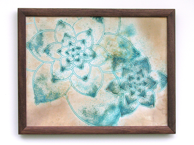 Vriesa Hieroglyphica Elua: 2011 The year following my mom's death, I kinda just let things be. My studio stayed in slumber, I took time off from life. I did a big road trip, camped, rode my bike a lot, and became a workout maniac. I was living in a little studio apartment next to my mom's bromeliad collection, and the yearning to create was always there. I started making work about my surroundings: the endemic plants and animals of Hawaii. I’m trained in many mediums: textiles, printmaking, ceramics, sculpture, darkroom photography (having an artist mom & BFA pays off!)- so, with the studio still in storage, I just chose another medium. I returned to drawing & printmaking, and created patina prints on canvas with copper and steel. It felt great to draw, but if felt even better to have my hands back on metal. This led to my decision to move my studio back home to Hawaii until the dust settled and the next steps became clear. 