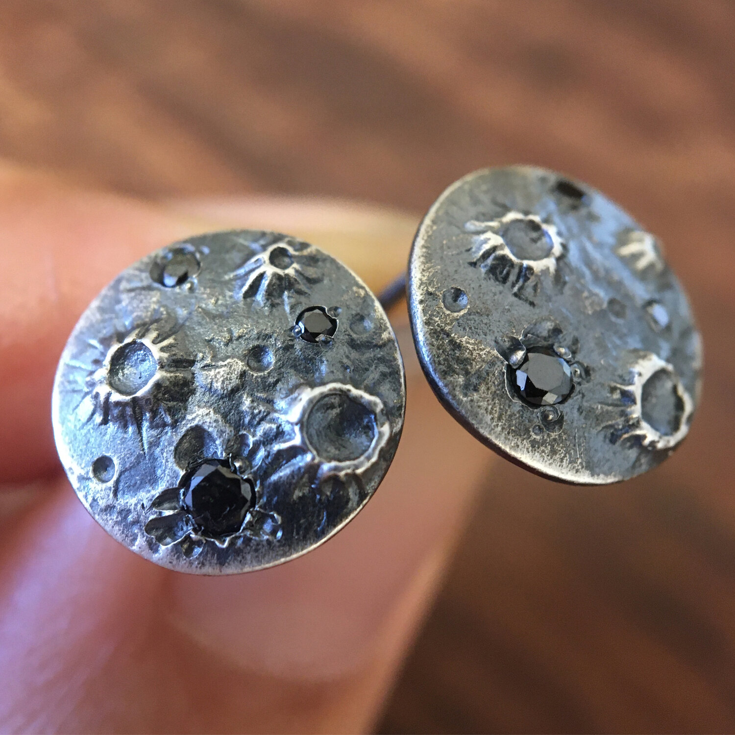 Full Moon Diamond Studs - silver with black diamonds — Luana Full Moon Diamond Studs - silver with black diamonds — Luana