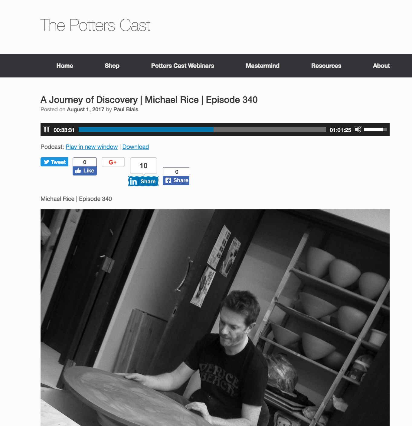 Interviewed by Paul Blais for the "Pottesrcast" podcast http://ThePottersCast.com/340