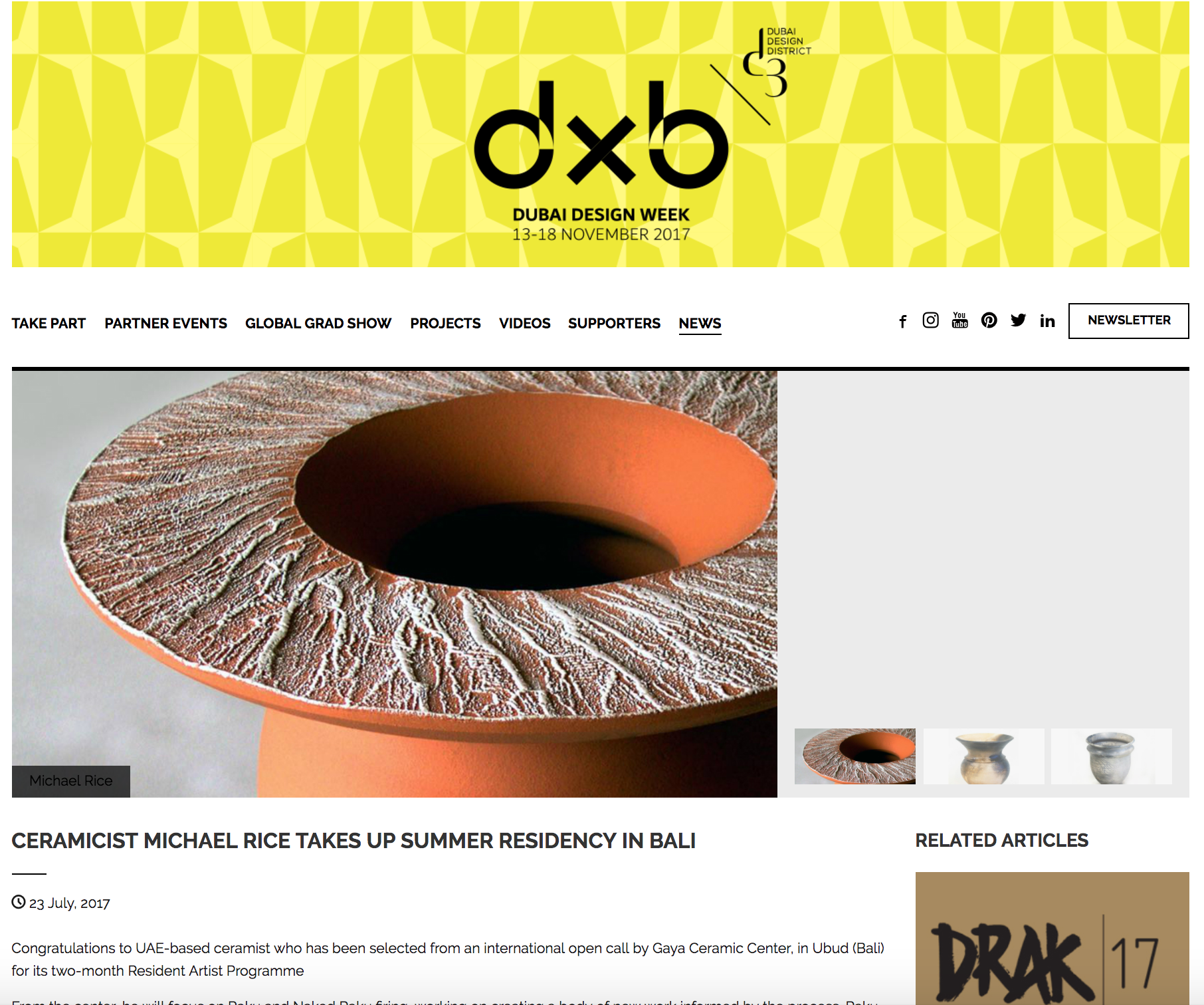 Featured on the Dubai Design Week website http://www.dubaidesignweek.ae/news/2017/07/ceramicist-michael-rice-takes-up-summer-residency-in-bali/