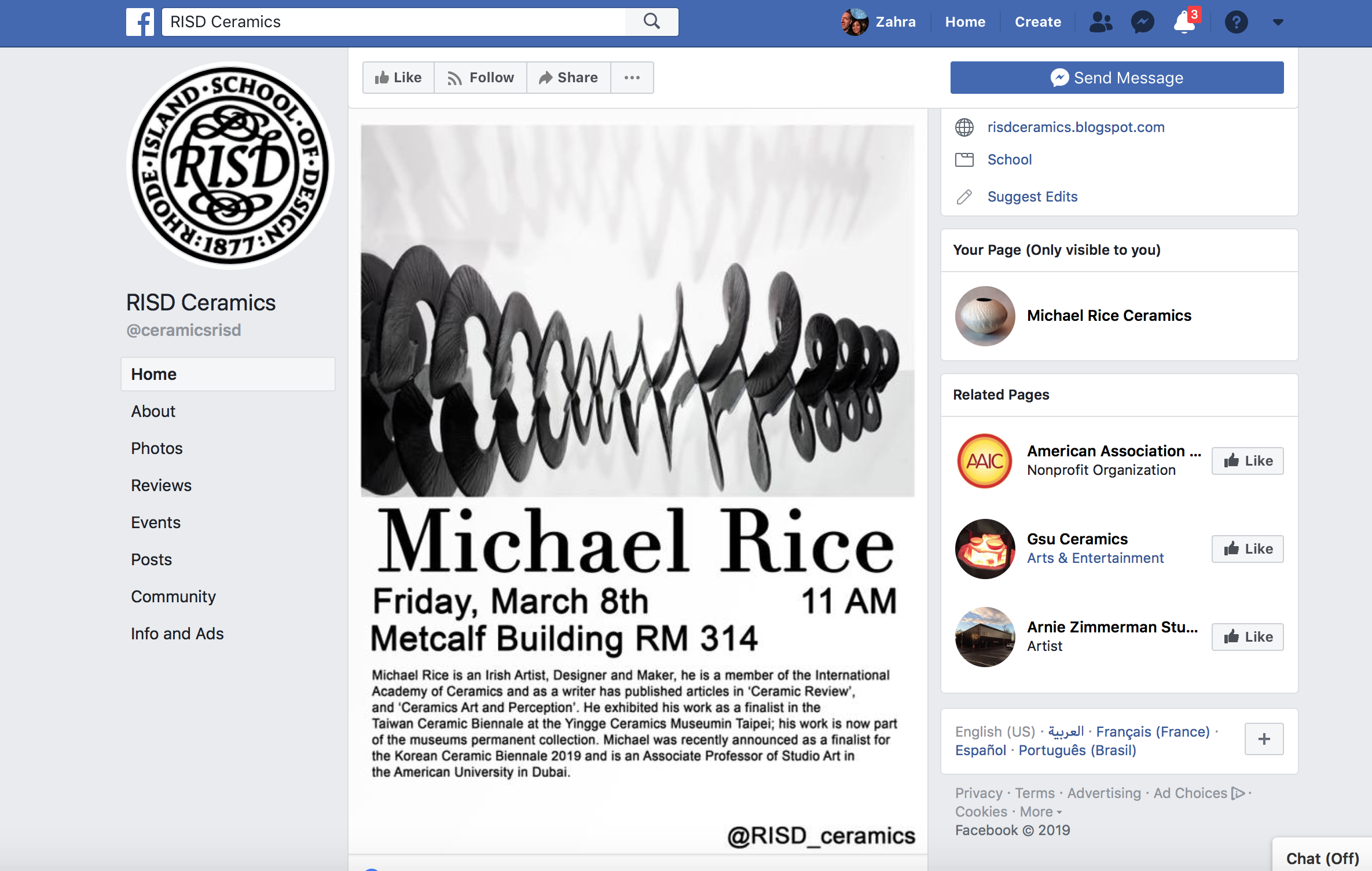 Presentation in Rhode Island School of Design Ceramics Department, March 2019