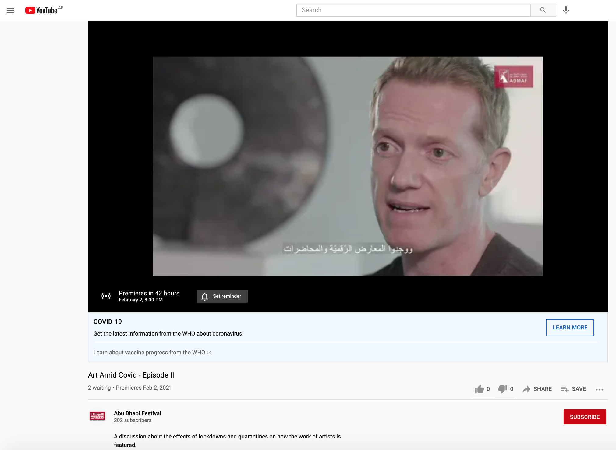  One of the artists featured on the ADMAF website for participating in the 2021 Abu Dhabi Festival as part of the ‘Art Amid Covid’ video short series rereleased in Jan 2021  https://www.youtube.com/watch?v=grjea7oE4Xs 