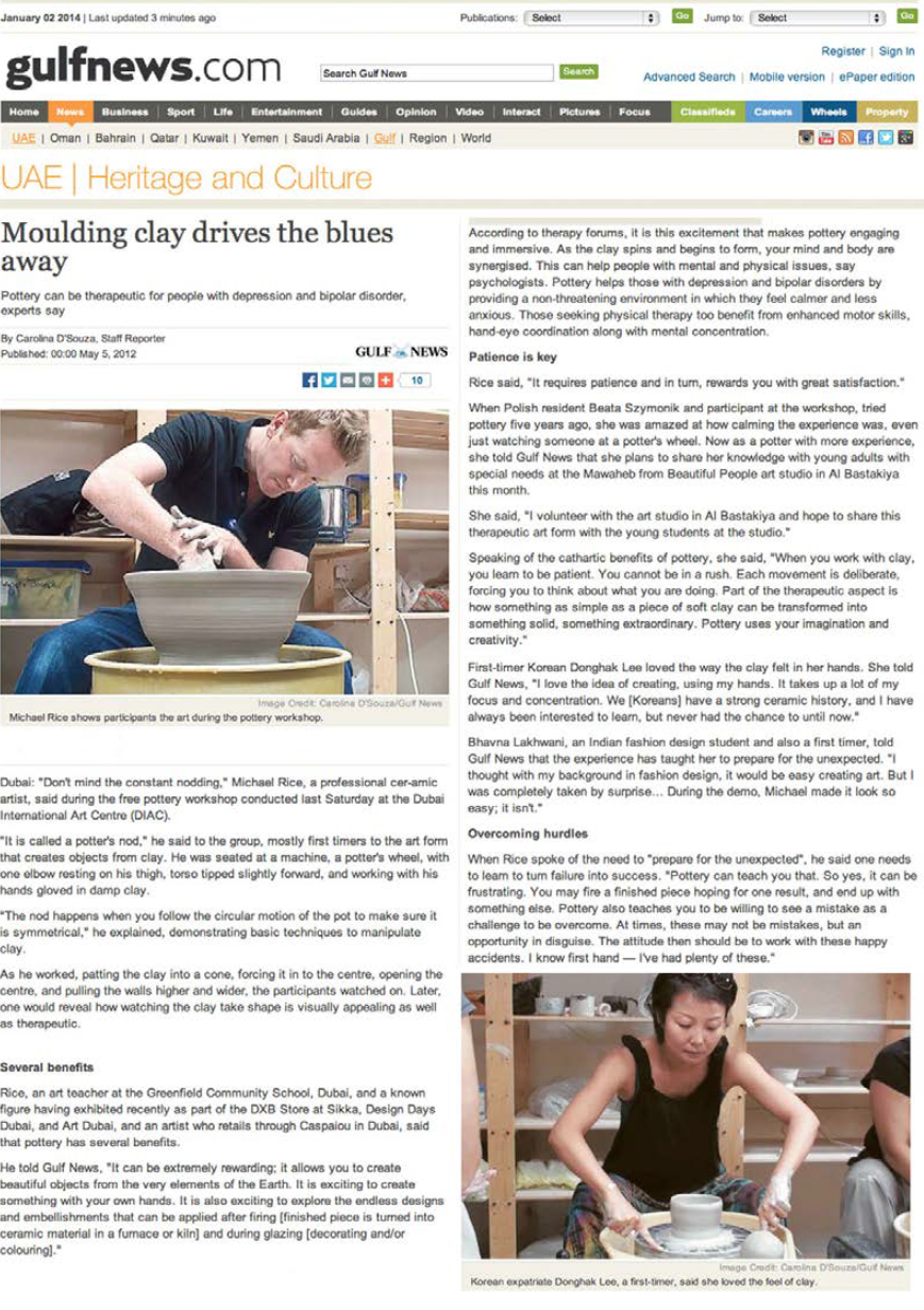 Featured in Gulf News 2012    https://gulfnews.com/entertainment/arts-culture/moulding-clay-drives-the-blues-away-1.1018374