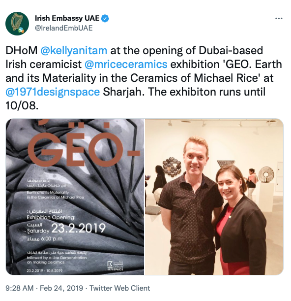 I was very happy that Deputy Head of the Irish Mission in the UAE Anita Kelly was the Guest of Honor  at the opening go my exhibition 'Geo' @Designspace1971 in Sharjah