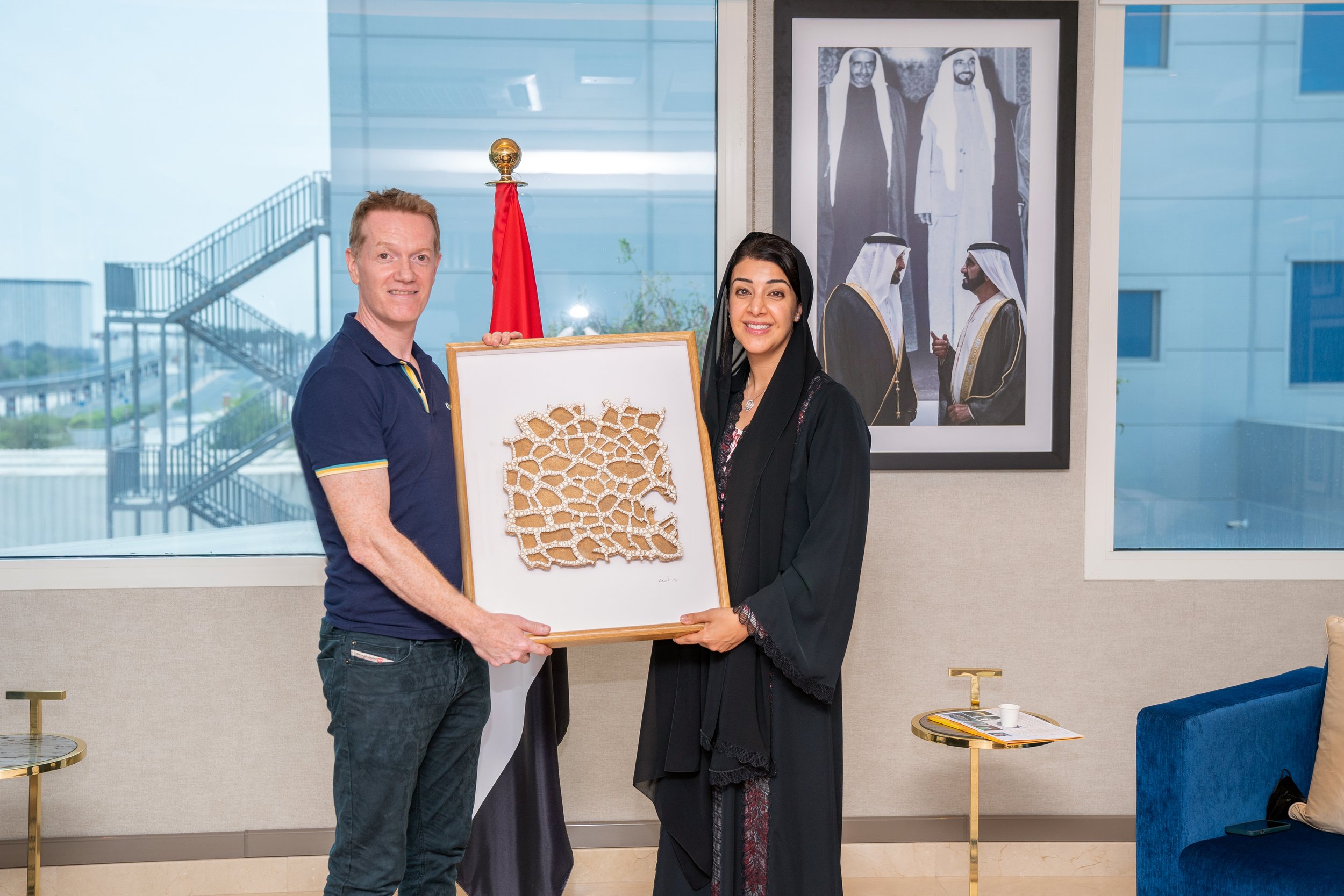  Presenting HE Reem Al Hashimi, Director of EXPO2020 with a piece of my work at her offices on site at EXPO2020 at a meeting organized by the Irish Embassy to the UAE.  