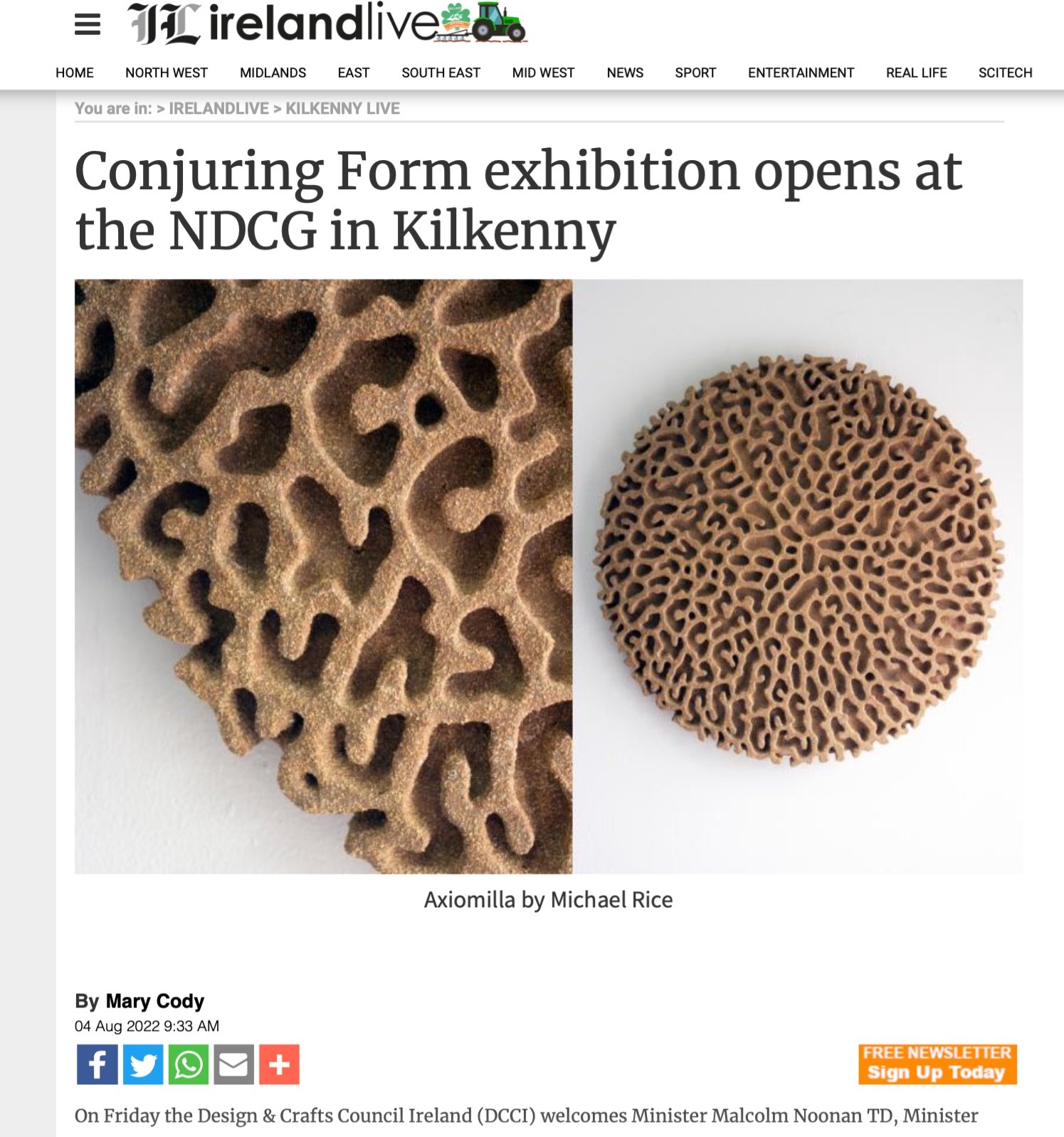 Featured in Ireland Live for the exhibition at  National Design and Craft Gallery of Ireland, @ndcg.ie