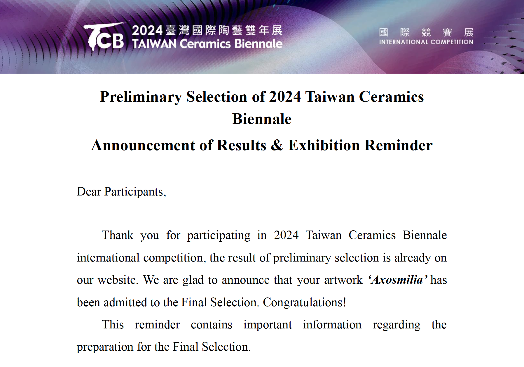  Thrilled that Axosmilia has been selected as a finalist for the Taiwan Ceramic Biennale 2024! 