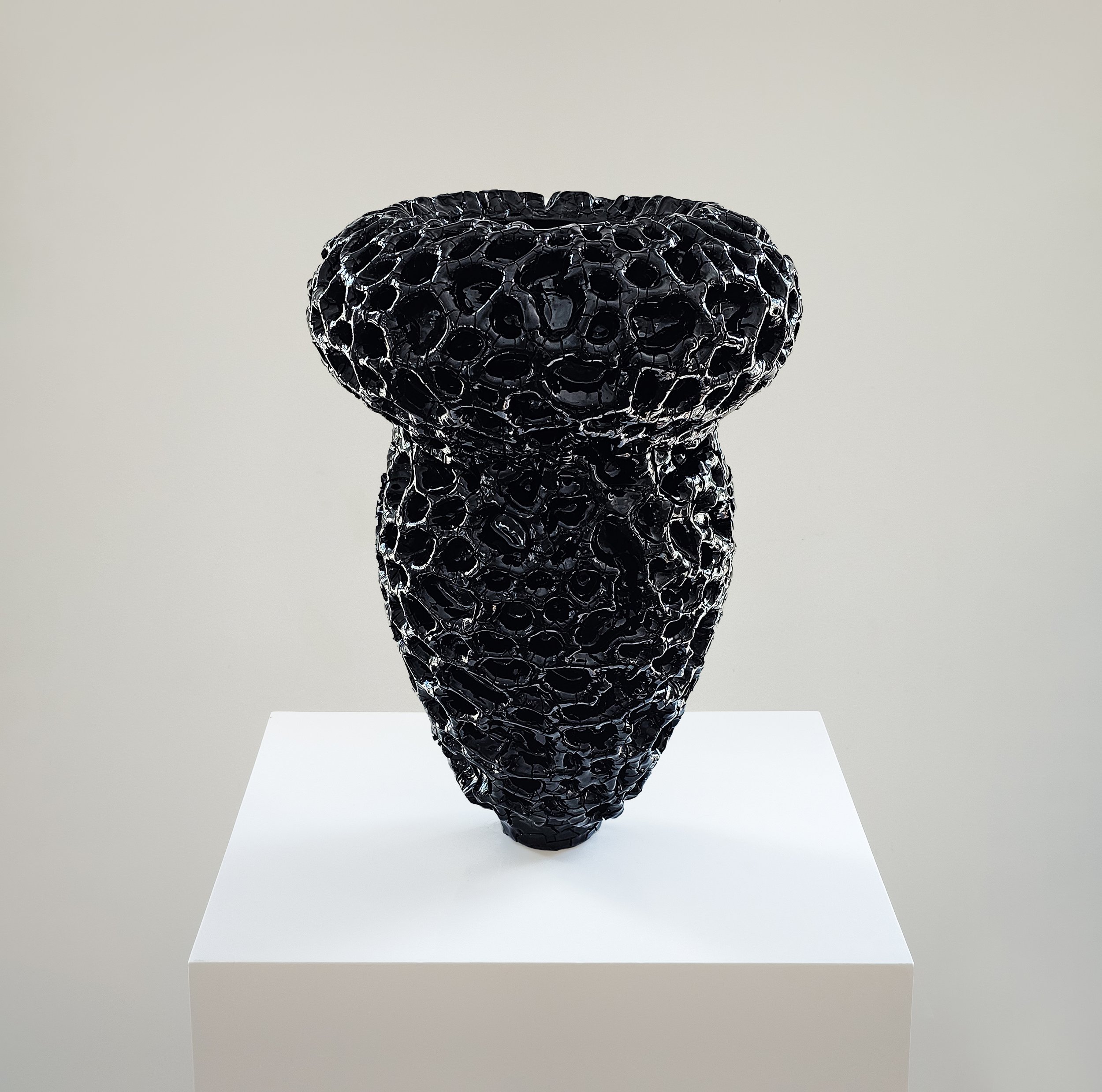  Black Glazed Coral Vessel, Stoneware and Porcelain, 2024 