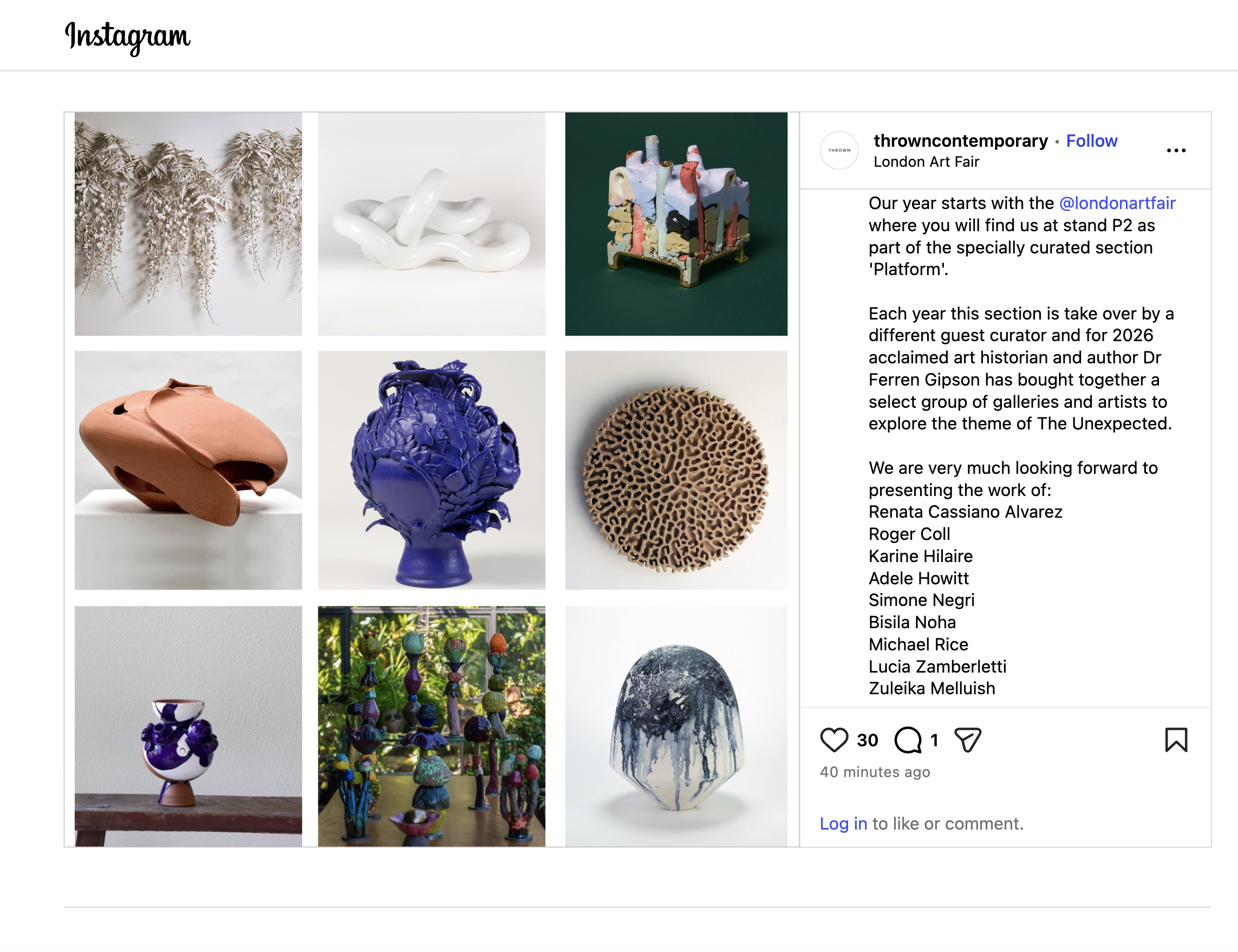  Happy to be exhibiting with @throwncontemporary at the Art Fair at the Business Design Centre, Islington, London  21st - 25th January 2026 