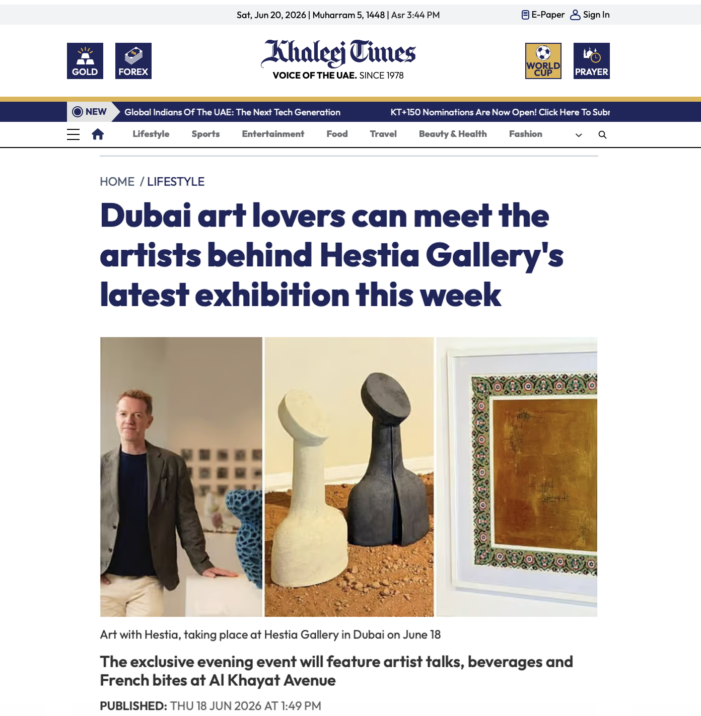  In Khaleej Times for Hestia Gallery  