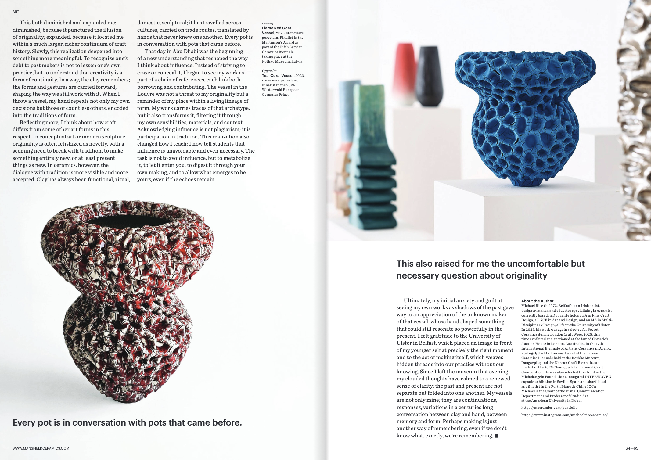 Really happy to be featured in the new ‘Ceramics, Art and Perception” , issue 126 :) 