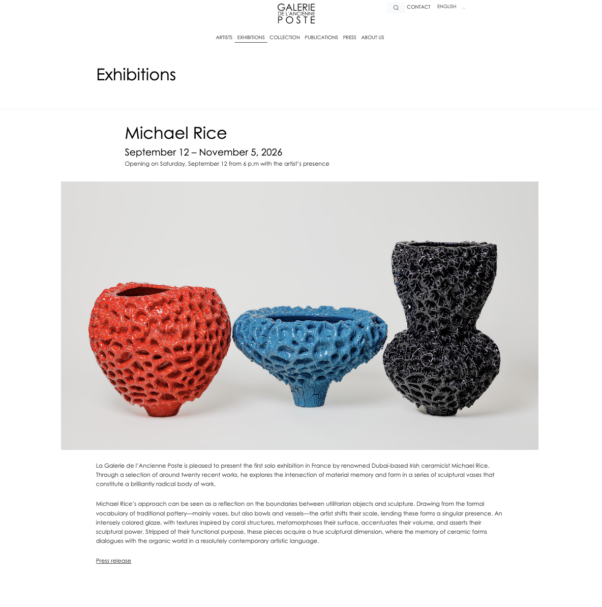  On the website for the upcoming show in France with  Galerie de l'Ancienne Poste     https://galerie-ancienne-poste.com/en/exhibitions-2025/  
