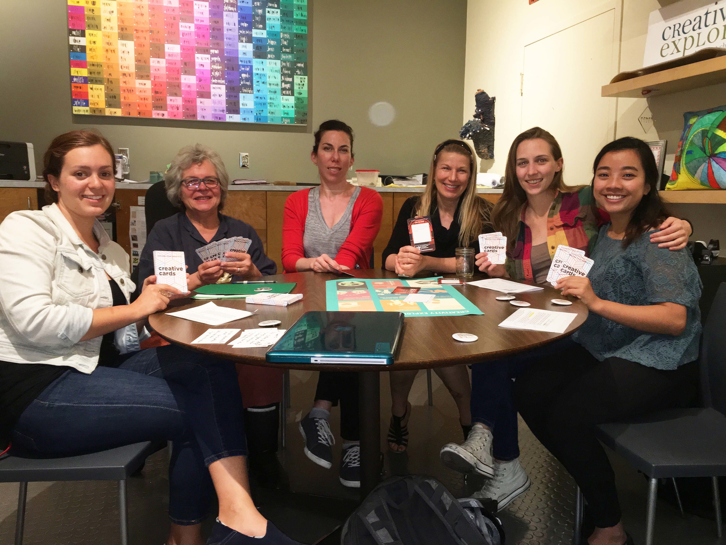 PROTOTYPING AND TESTING: We prototyped our design for the toolkit, and presented it to the Creativity Explored Leadership Team this summer. They loved the concept, and asked us to facilitate a workshop using the cards at their next all team meeting. We plan to test the design and make iterations to the deck.