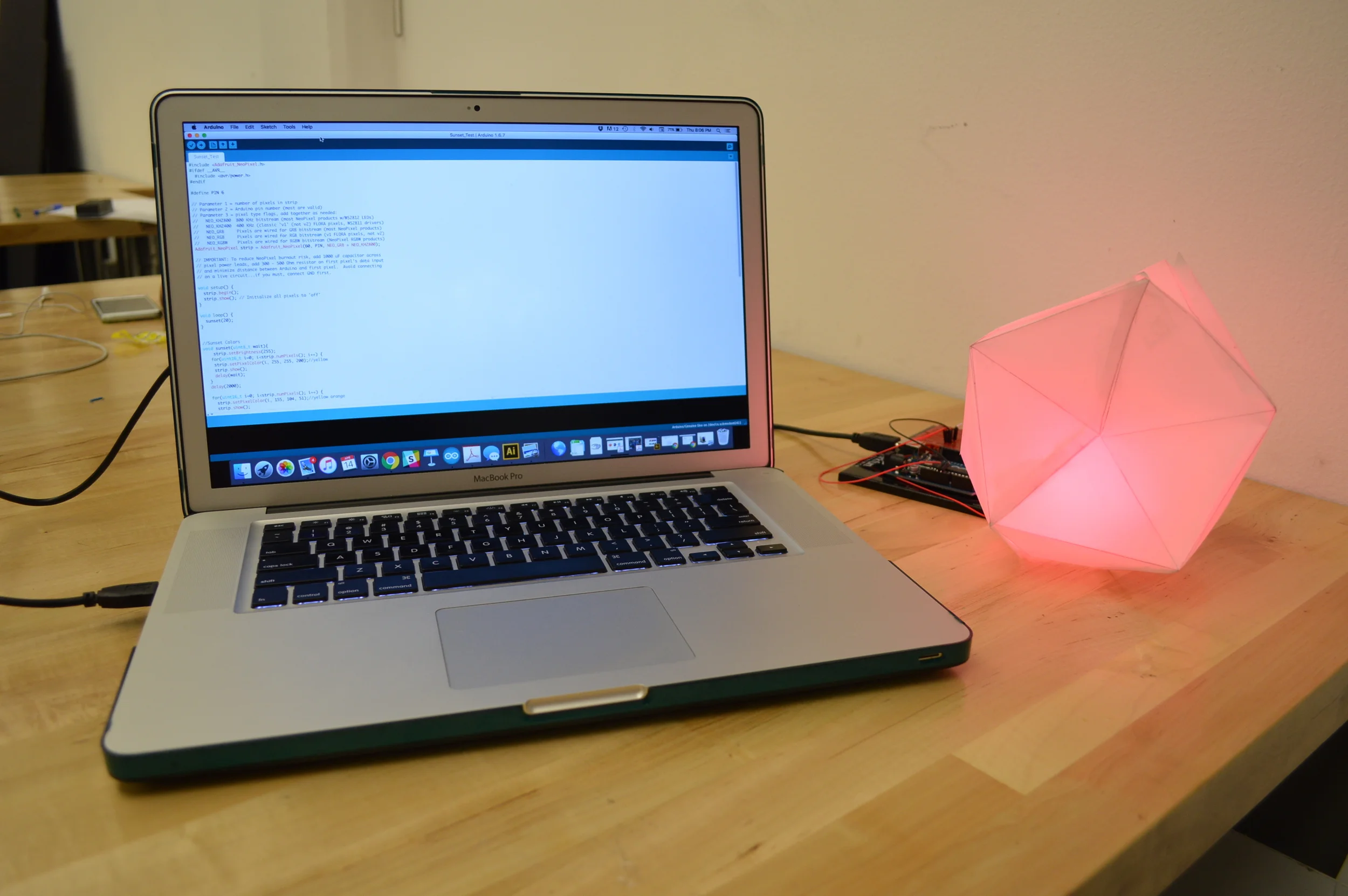 ARDUINO PROTOTYPE: One of my early paper prototypes using arduino and neopixel to mimic the sunset.