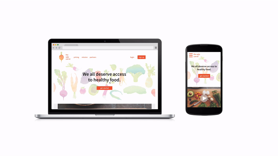 RESPONSIVE WEBSITE PROTOTYPE: Designed to be attainable by low-income families. rather than start with a mobile app for onboarding and tracking orders, I started by designing a responsive website to reach those with limited smart phone accessibility. 