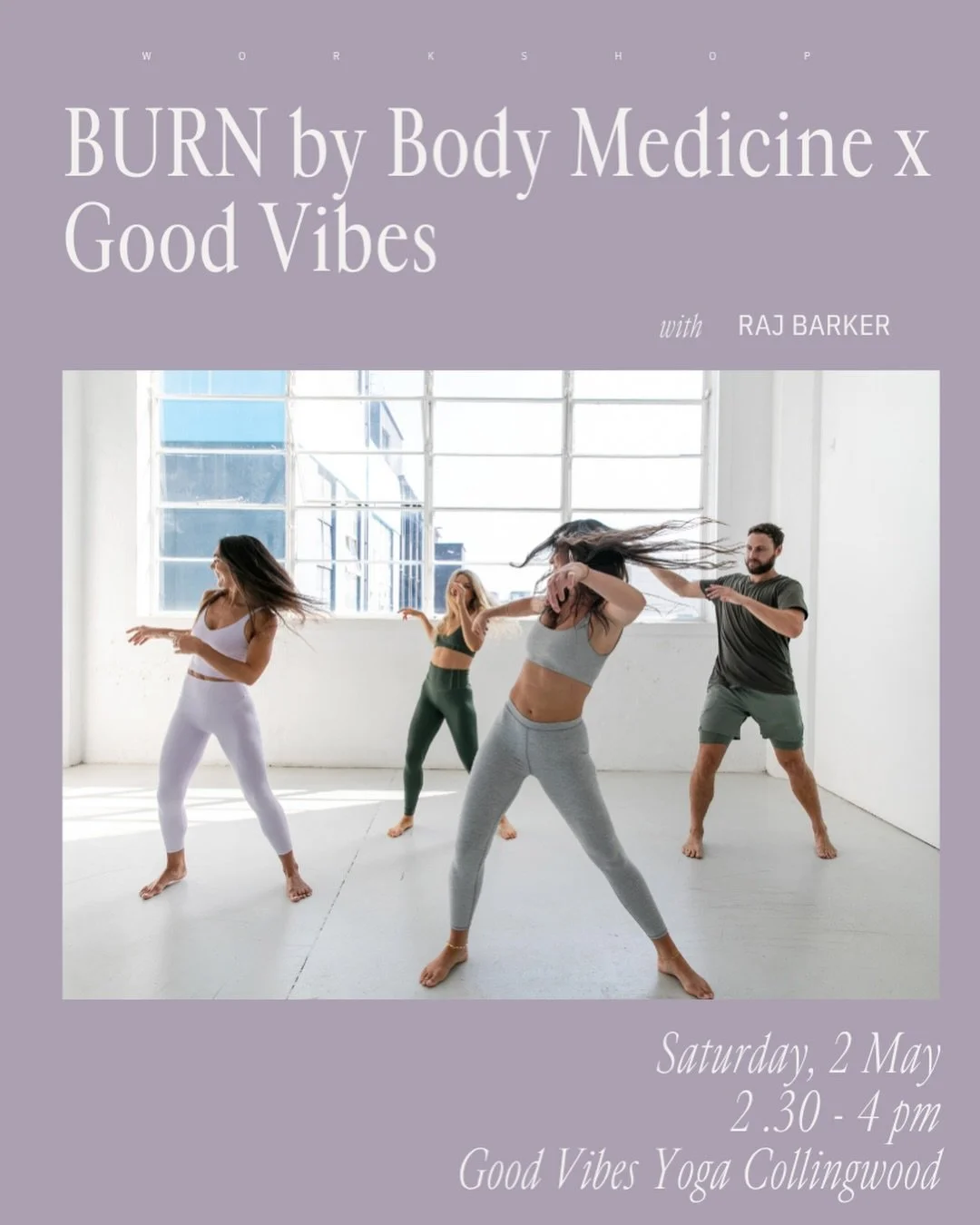 Welcome back Raj Barker, former teacher to NYC&rsquo;s The Class, for BURN by Body Medicine - a unique somatic movement method fusing yoga, mat Pilates, breath awareness and cardio. Join us on May 2 for a music driven experience which promises to hel