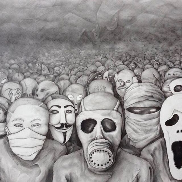 Mileniusz Spanowicz - The Mask, 70x90 cm #mileniuszspanowicz #great #artist #pencildrawing #pencilpainting #mask #world #art #artwork #gallery #artgallery #bern #switzerland #humanity #quovadis #wheredowego