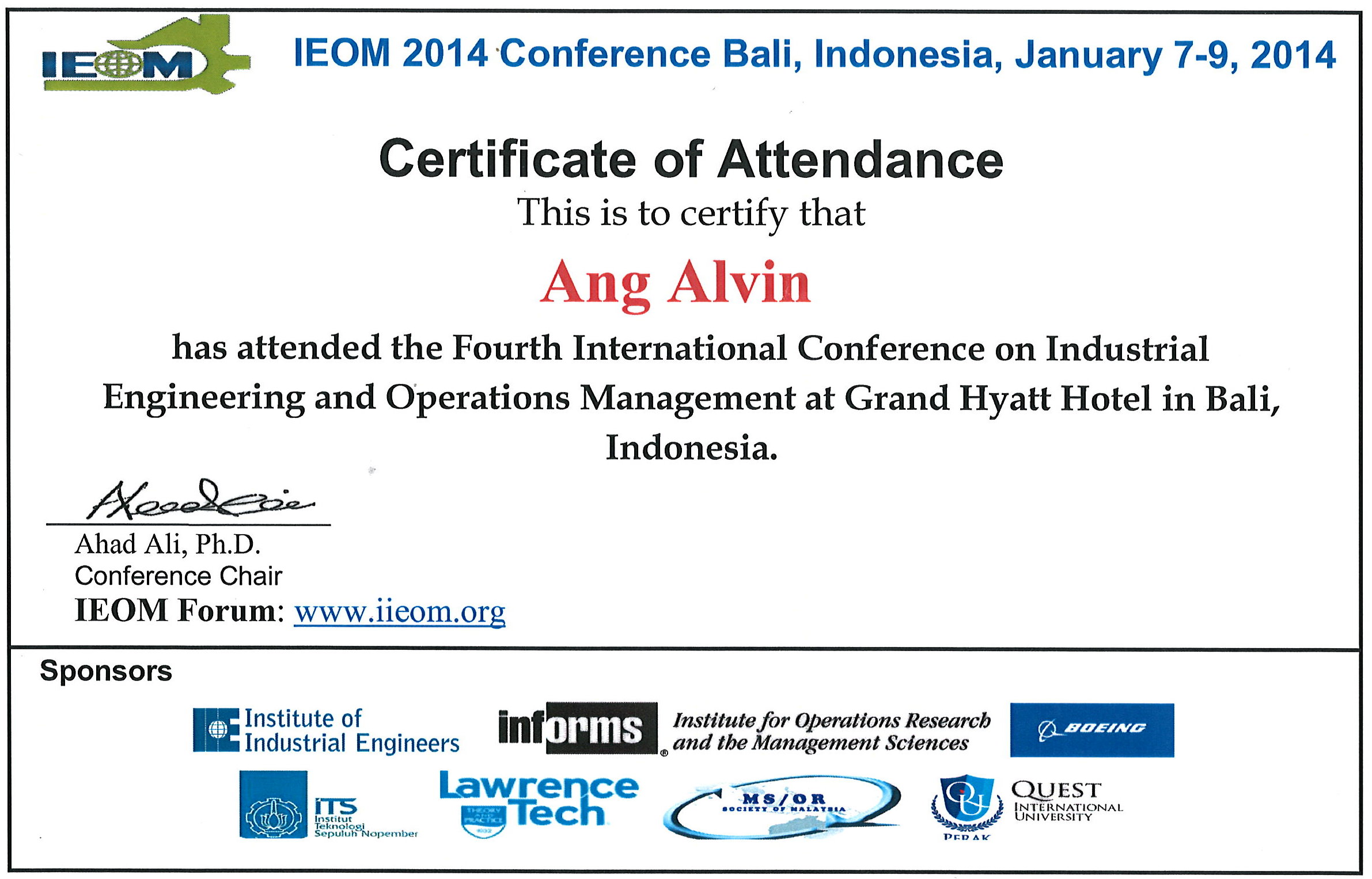 Alvin's IEOM 2014 Bali Conference Certificate.jpg