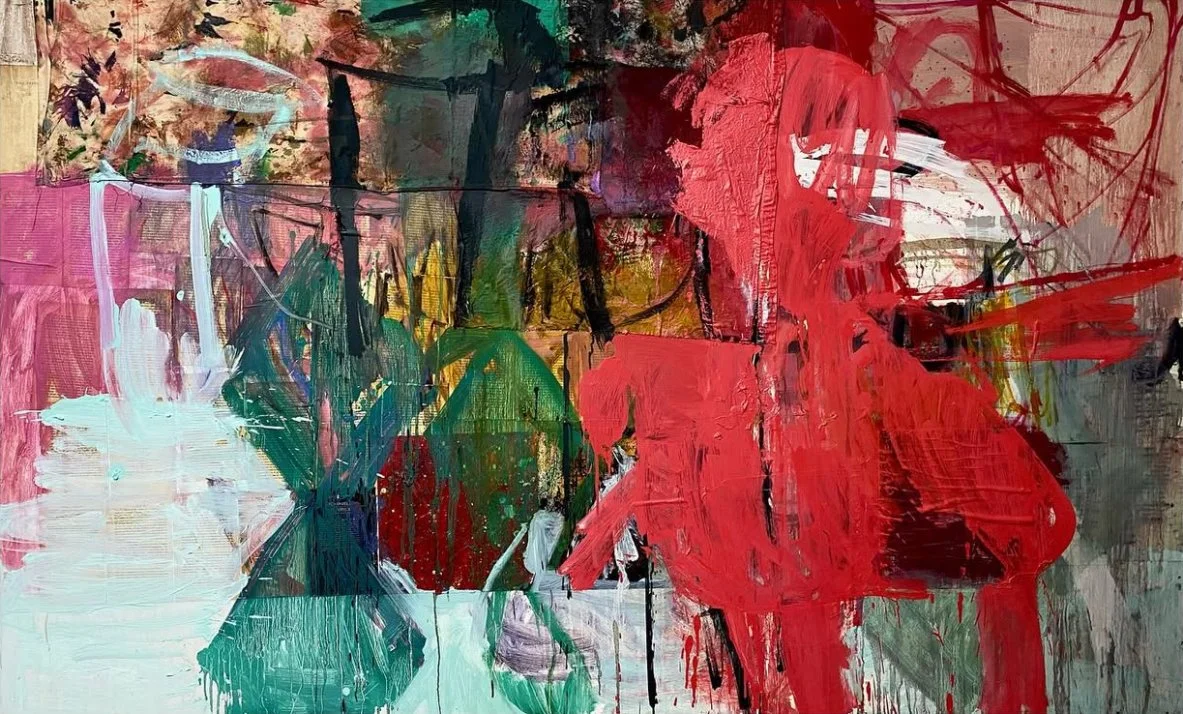 Covet, 122x200cms, oil, book pages, child’s drawings, notebook pages and old bedsheets on panel, 2023-24.