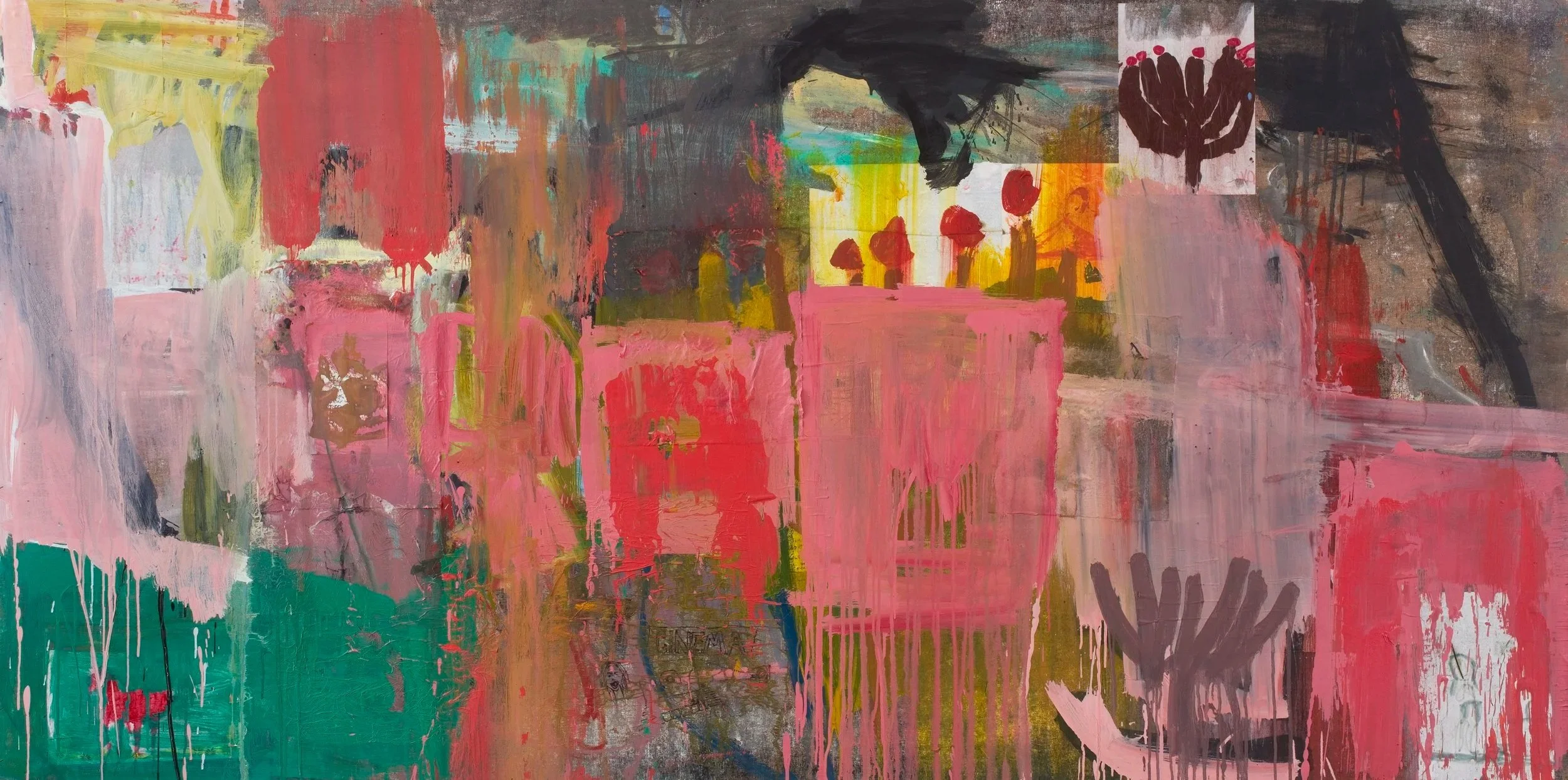 Feast, 122x244cms, Oil and cloth, paper and tissue on Panel, 2023