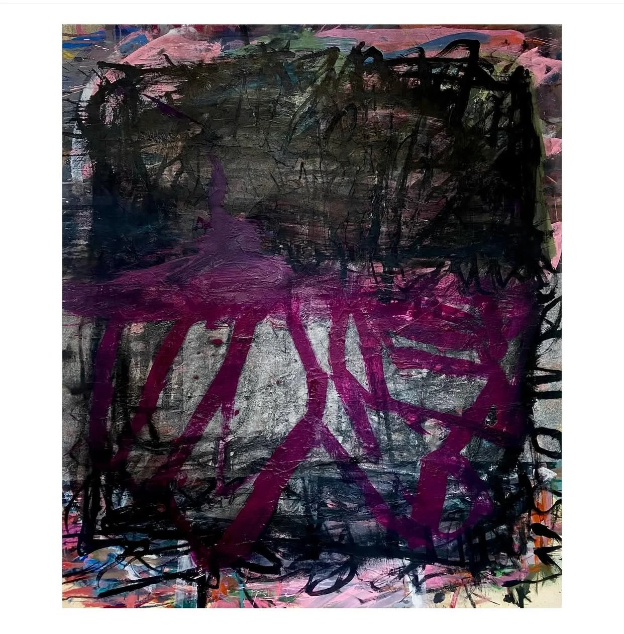 Fuse, 140x120cms, Oil and paper on canvas, 2024-25.