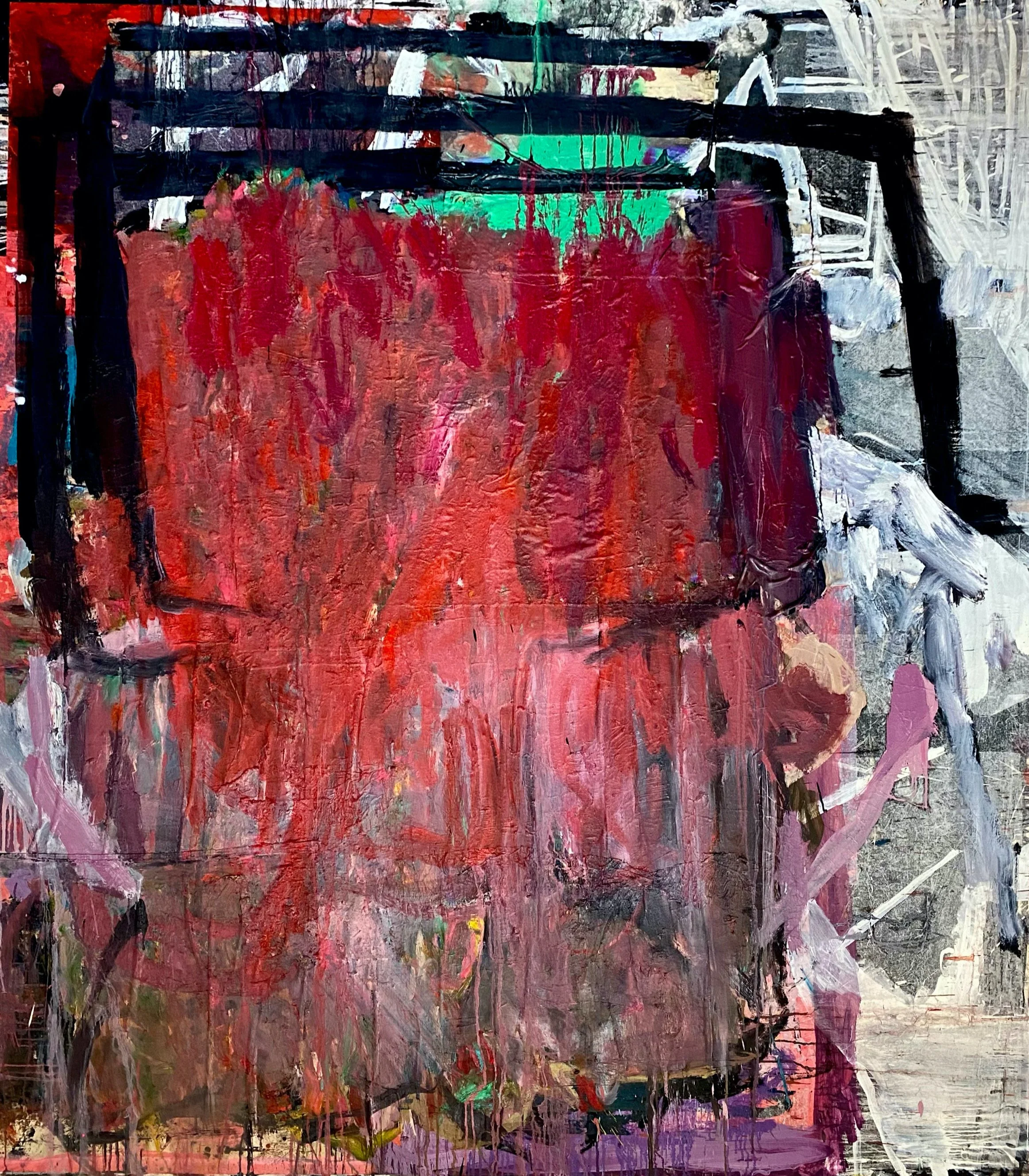 Clock, 175x195cms, Oil, bedsheet, paper, shirt, tissue and vest on canvas, 2021-25