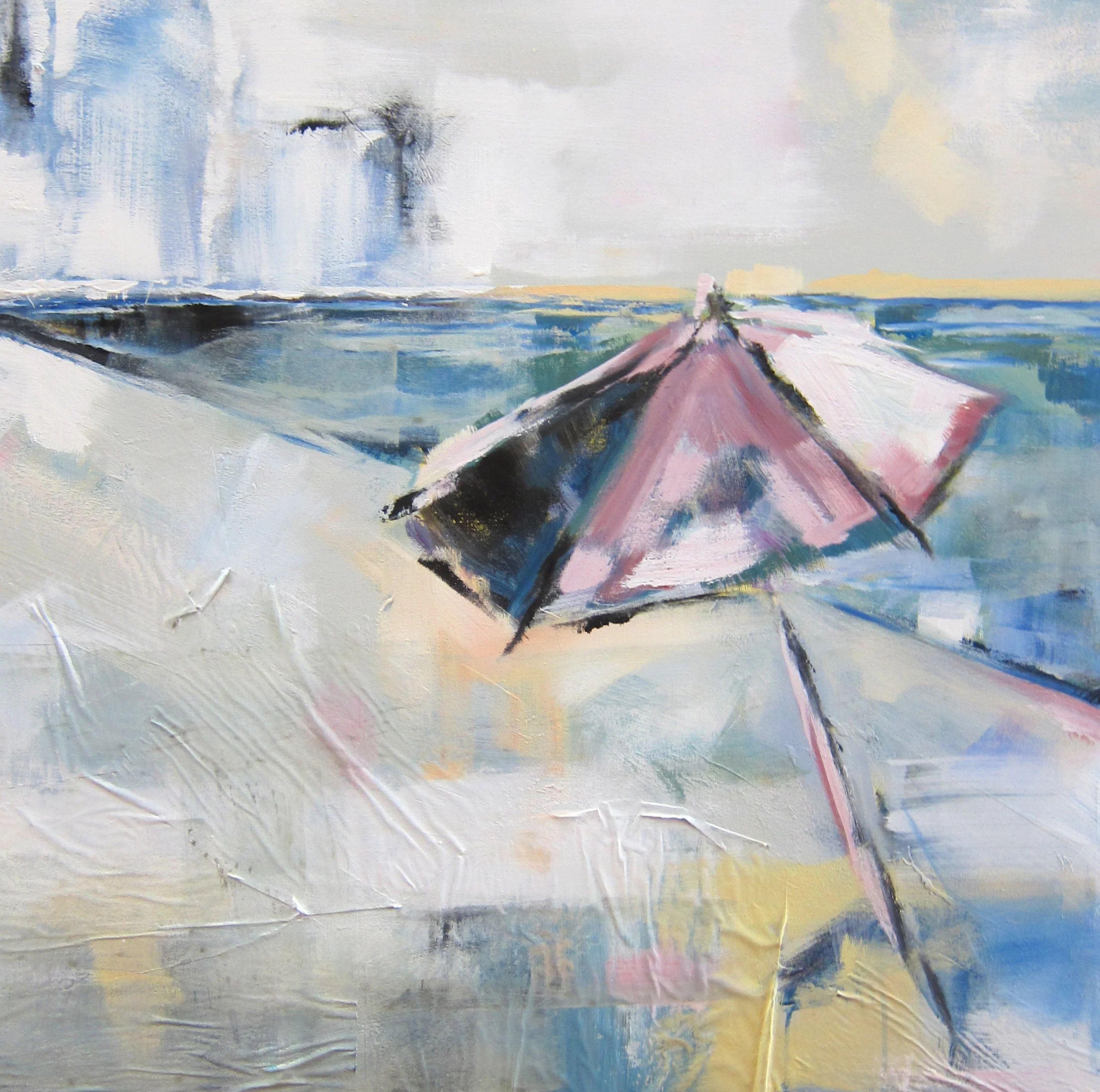 "Sawyers Beach Breeze" 36x36 IN Acrylic & Oil on Newspaper on Canvas FOR SALE $3,600