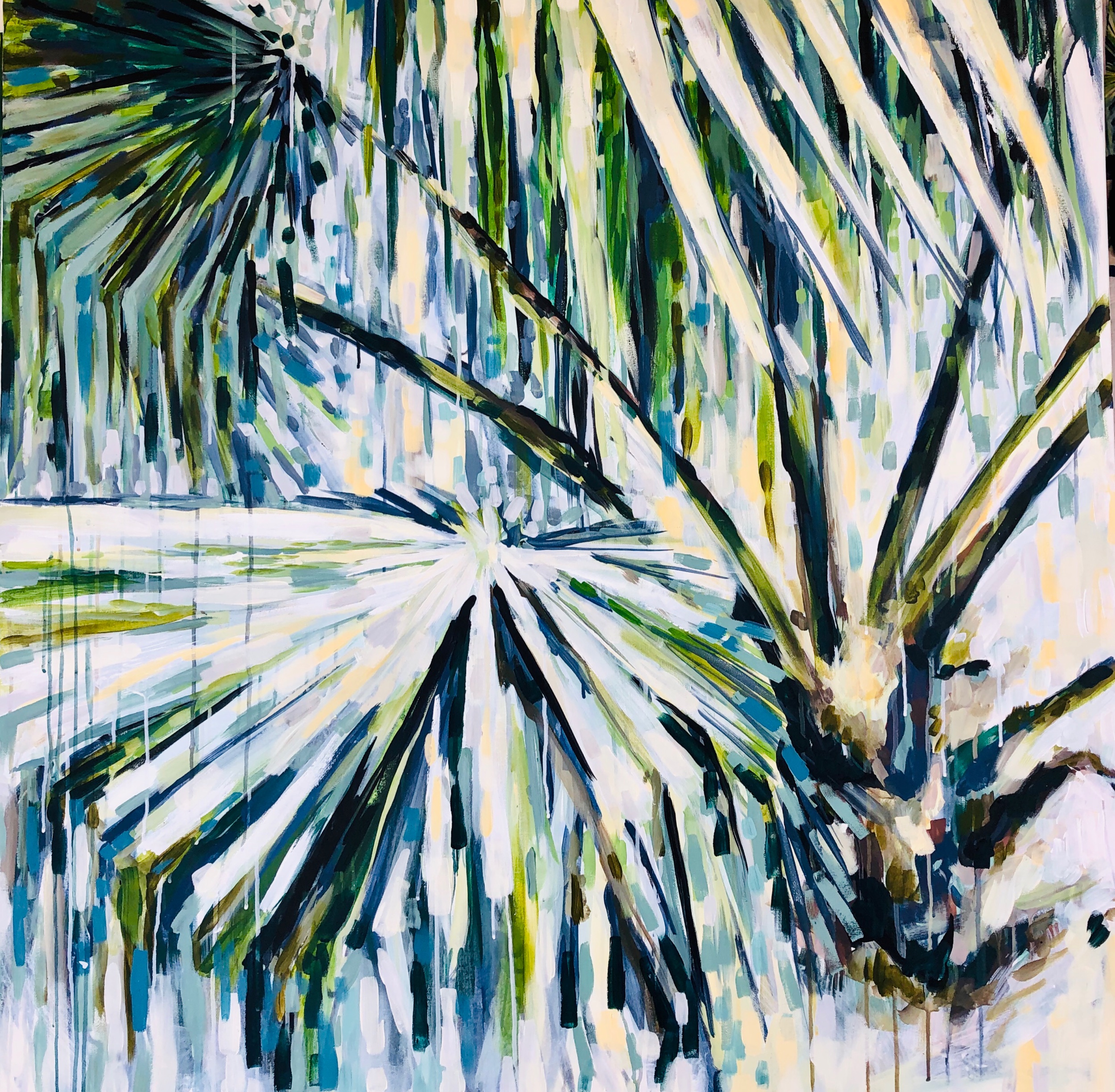 “Exotic Rain” 48X48 IN acrylic on canvas FOR SALE $3,400