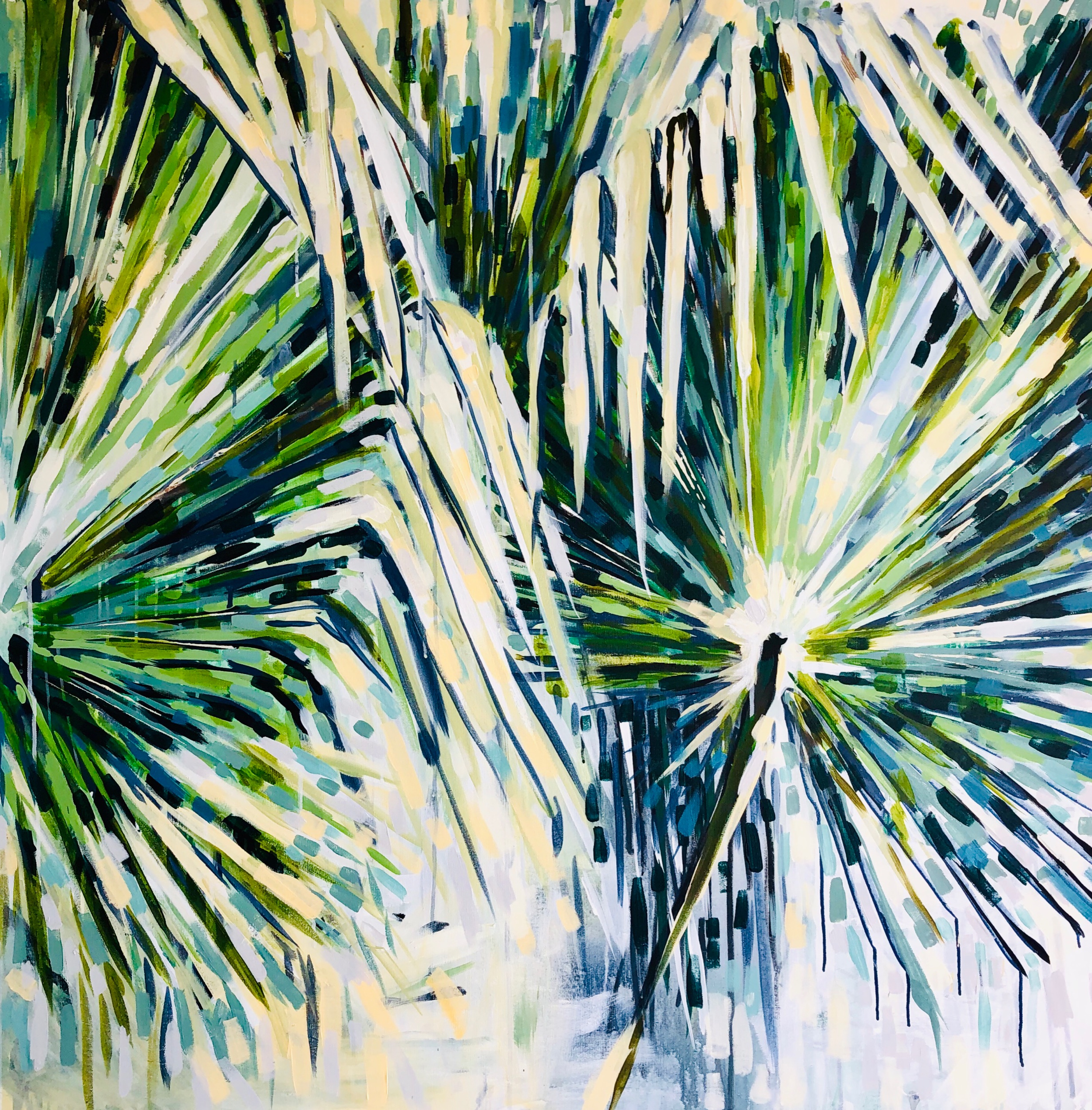 “Exotic Rain” 48X48 IN acrylic on canvas FOR SALE $3,400