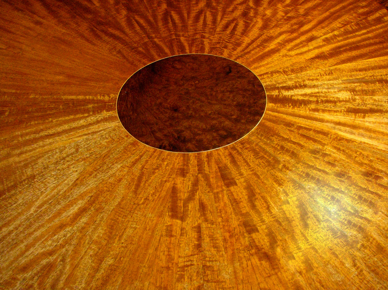 Detail of Steinway & Sons "Sunburst" veneer project. Veneer design and execution by Watson Piano Works, 2015.