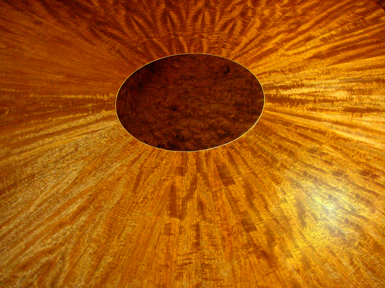  Detail of Steinway &amp; Sons "Sunburst" veneer project. Veneer design and execution by Watson Piano Works, 2015. 