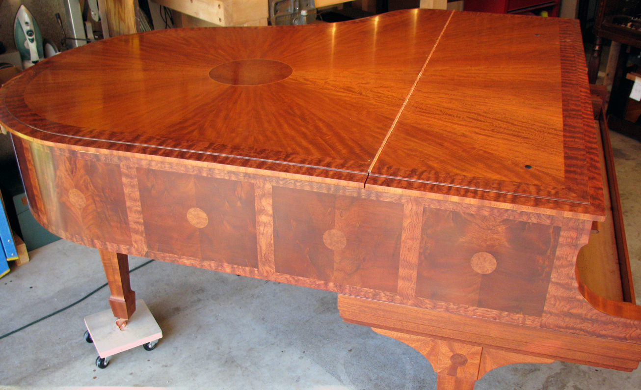  Steinway &amp; Sons "Sunburst" veneer project. Veneer design and execution by Watson Piano Works, 2015. 