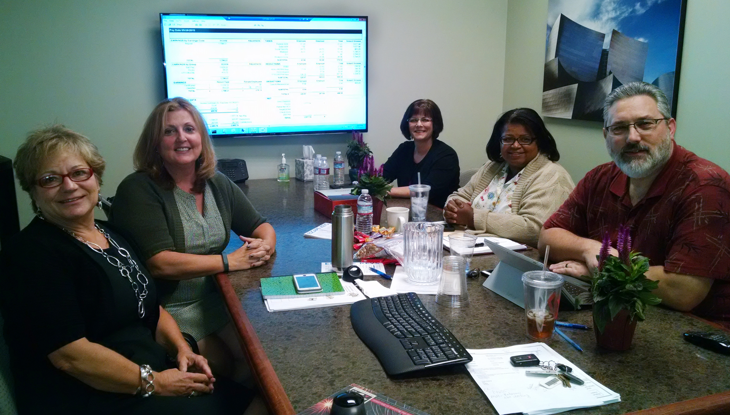 From left, clockwise: Cindy Kasberg, Auburn Union School District, Account Technician, Terri Hammond, Escape System Trainer, Angela DeGraaf, Placer COE, IT Support Specialist III, Roveta Waters, Placer COE IT Support Specialist III, and Joel Toste, Placer COE Senior Director Integrated Fiscal Services