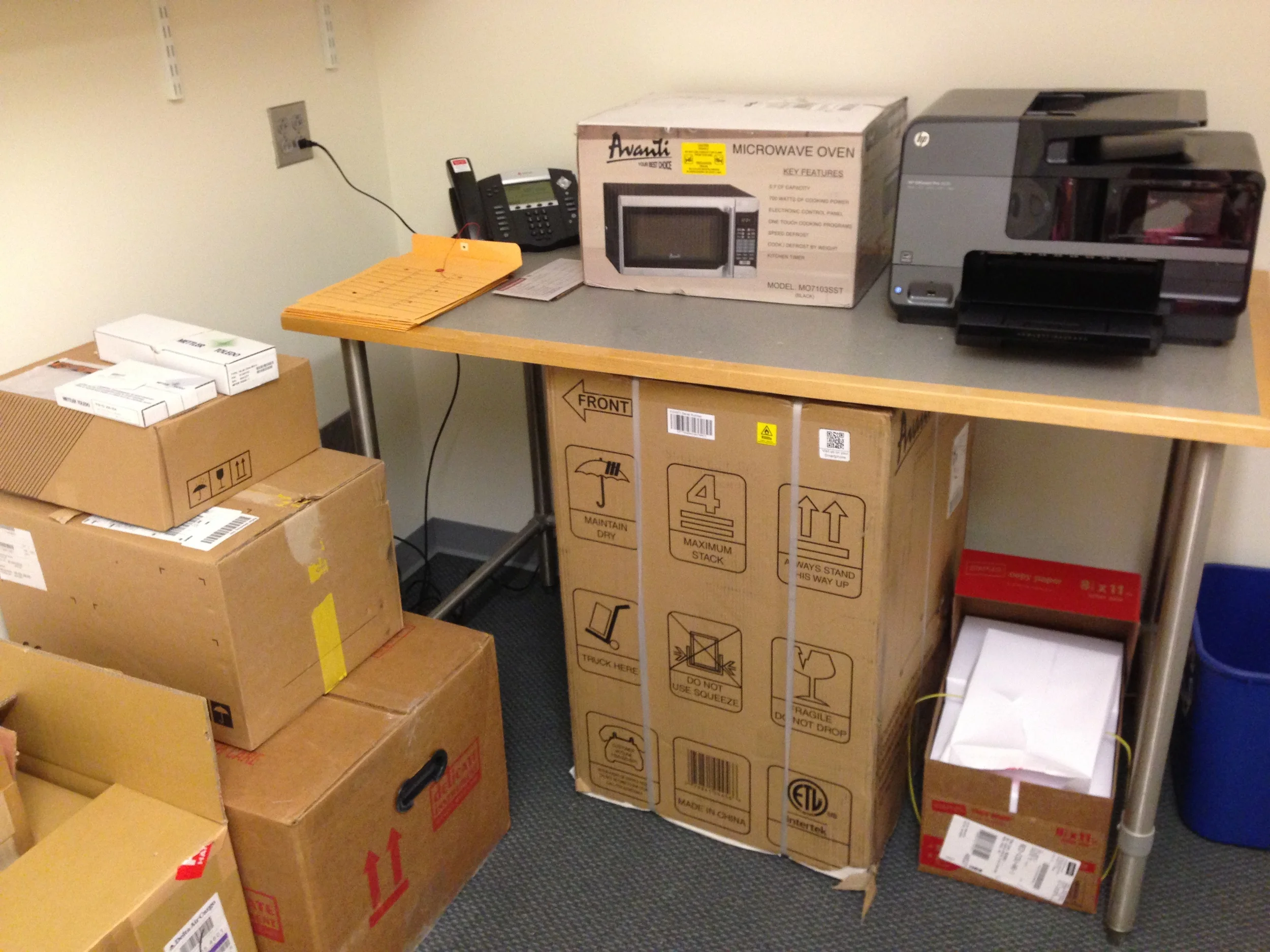 Balance, pH meter, printer, and all important microwave and mini-fridge!