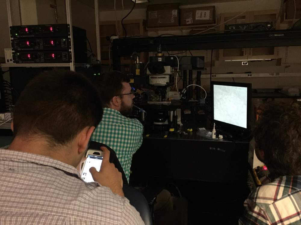 Mark patches the first cell in the lab...