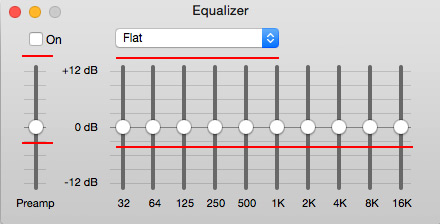 - The equalizer is set to OFF , and the Preamp is set to 0 DB .