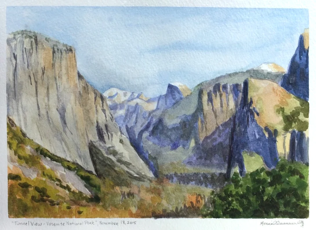 "Tunnel View - Yosemite National Park" , Watercolor on Paper