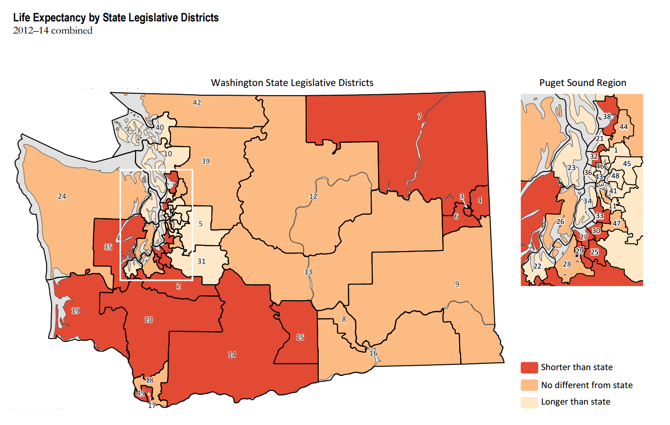 This visualization of life expectancy in Eastern Washington shows that we have a ways to go toward making our region the healthiest in the state. Image courtesy of OFM (Campo, Joe. Variations in Life Expectancy and Mortality Rates, 2012-2014).