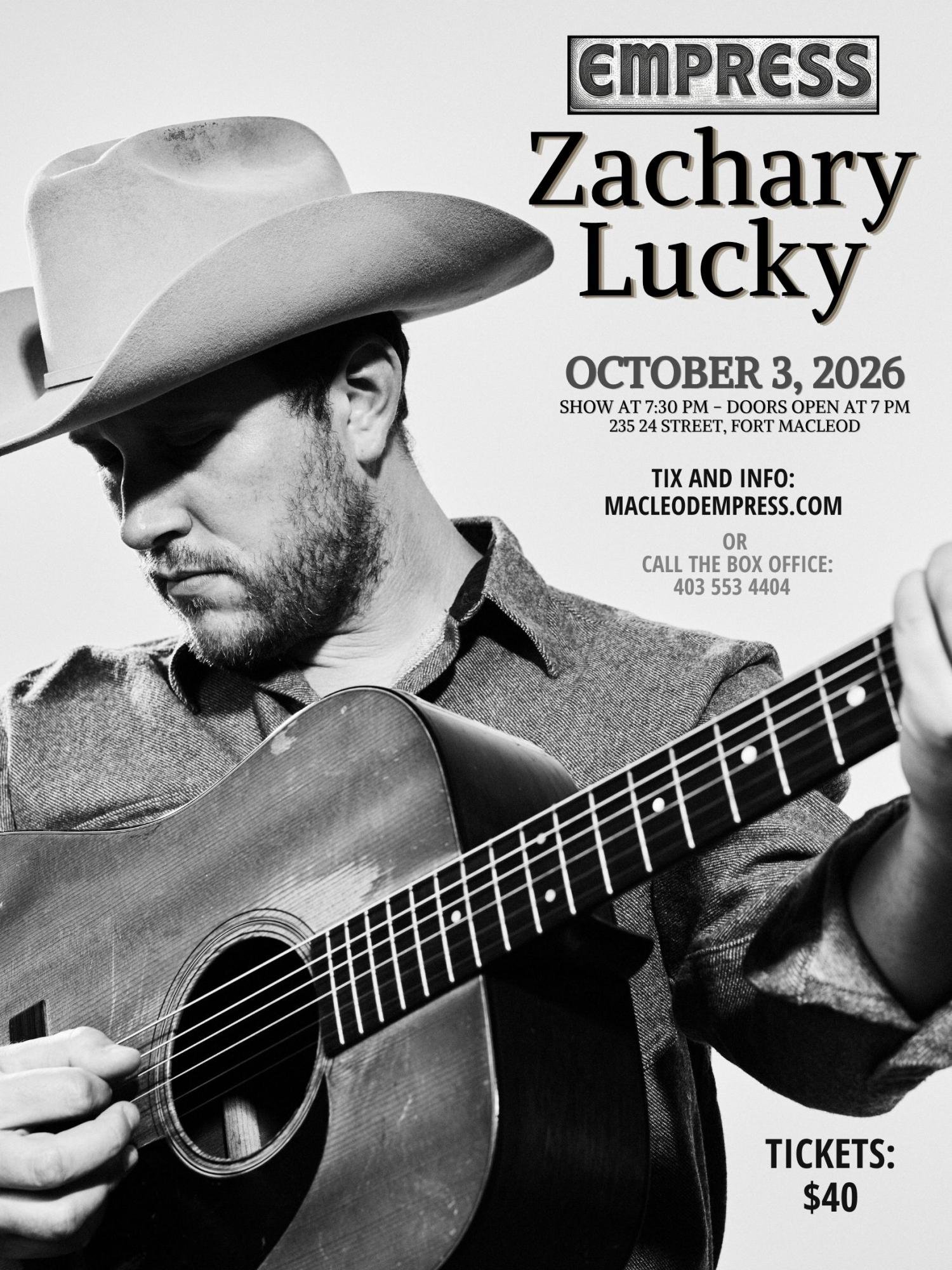Zachary Lucky October 3, 2026 Empress Theatre event artwork