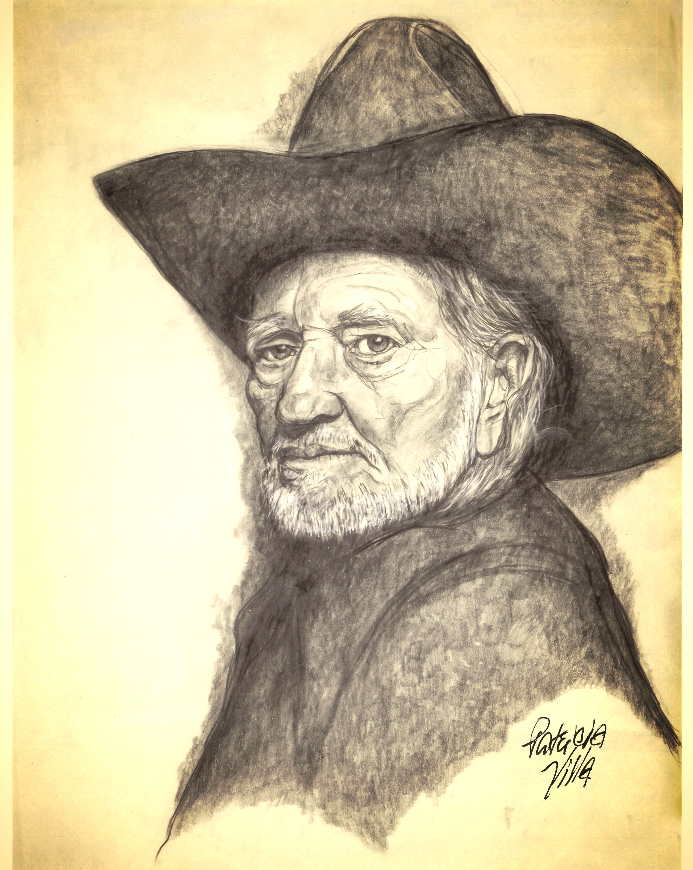Drawing/portrait of Willie Nelson