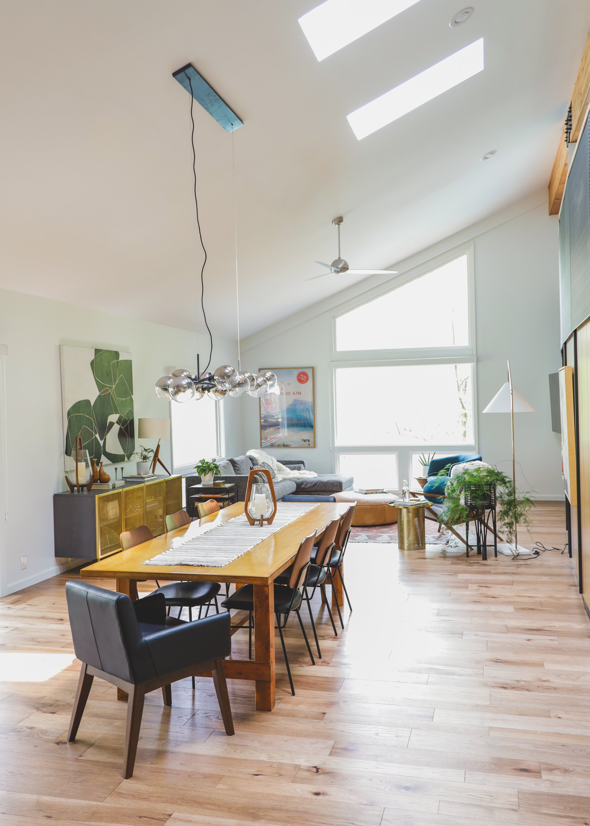 Modern Midcentury Dining Table with Industrial Chairs