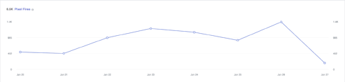 A peek at some of the data the pixel provides. This shows the number of website visits per day.