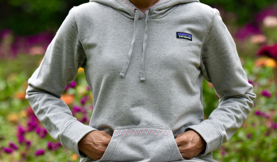 My Patagonia Monk sweatshirt with embroidered front kangaroo pockets, image©gunjanvirk